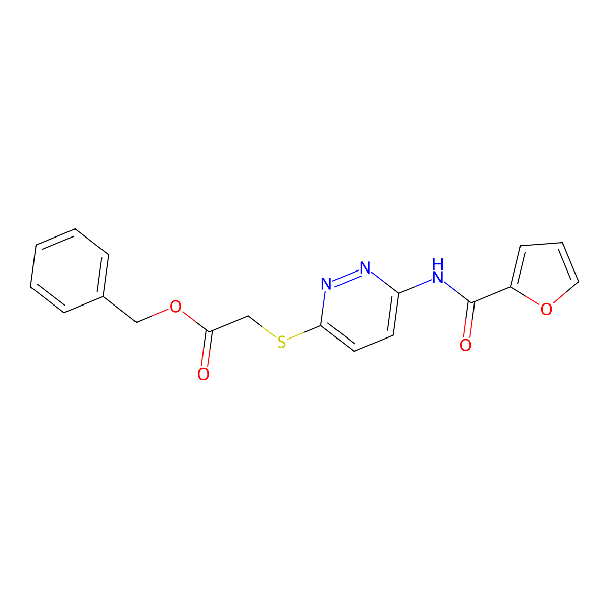 Benzyl 2-((6-(furan-2-carboxamido)pyridazin-3-yl)thio)acetate molecular structure, CAS 1021026-26-5