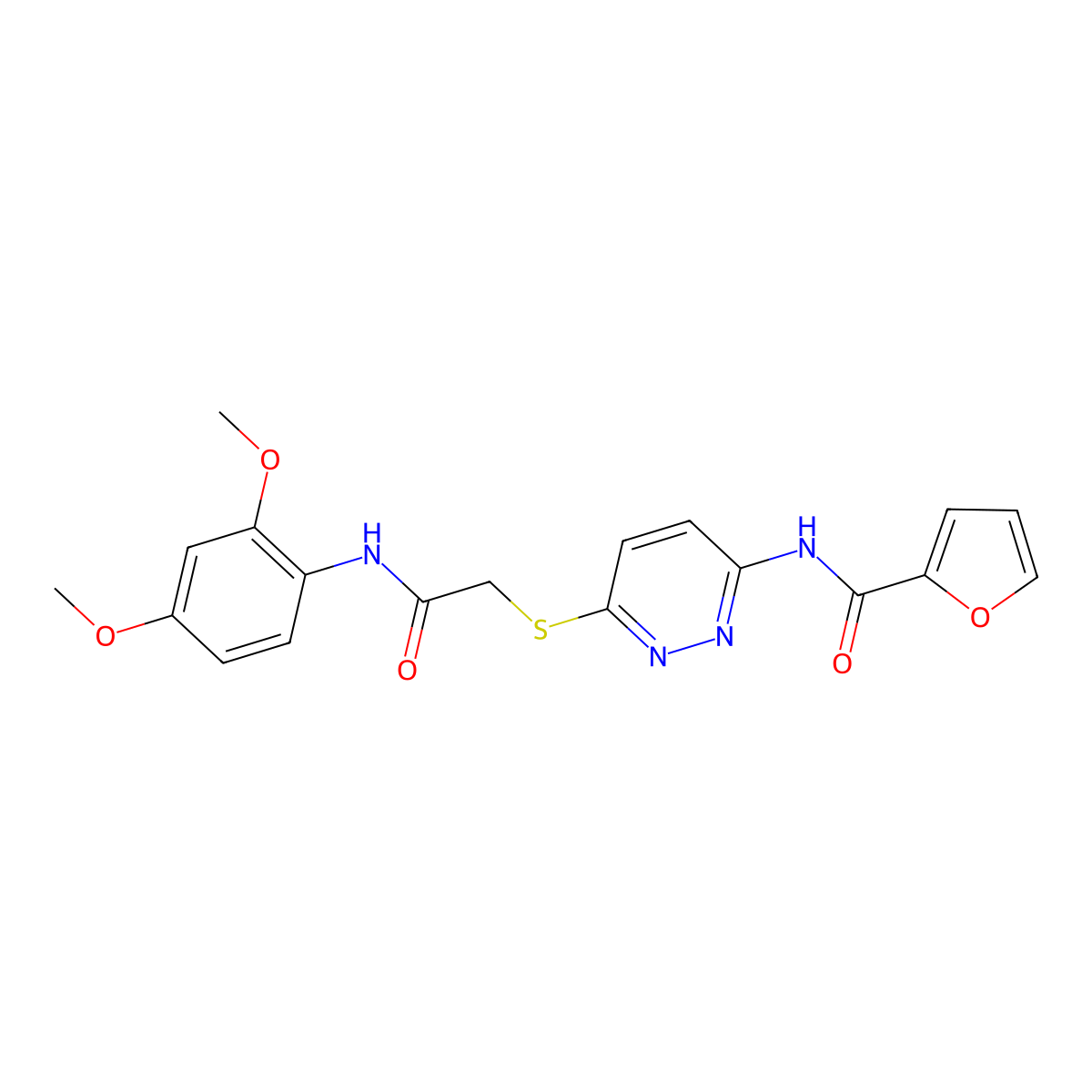 N-(6-((2-((2,4-dimethoxyphenyl)amino)-2-oxoethyl)thio)pyridazin-3-yl)furan-2-carboxamide molecular structure, CAS 1021026-30-1