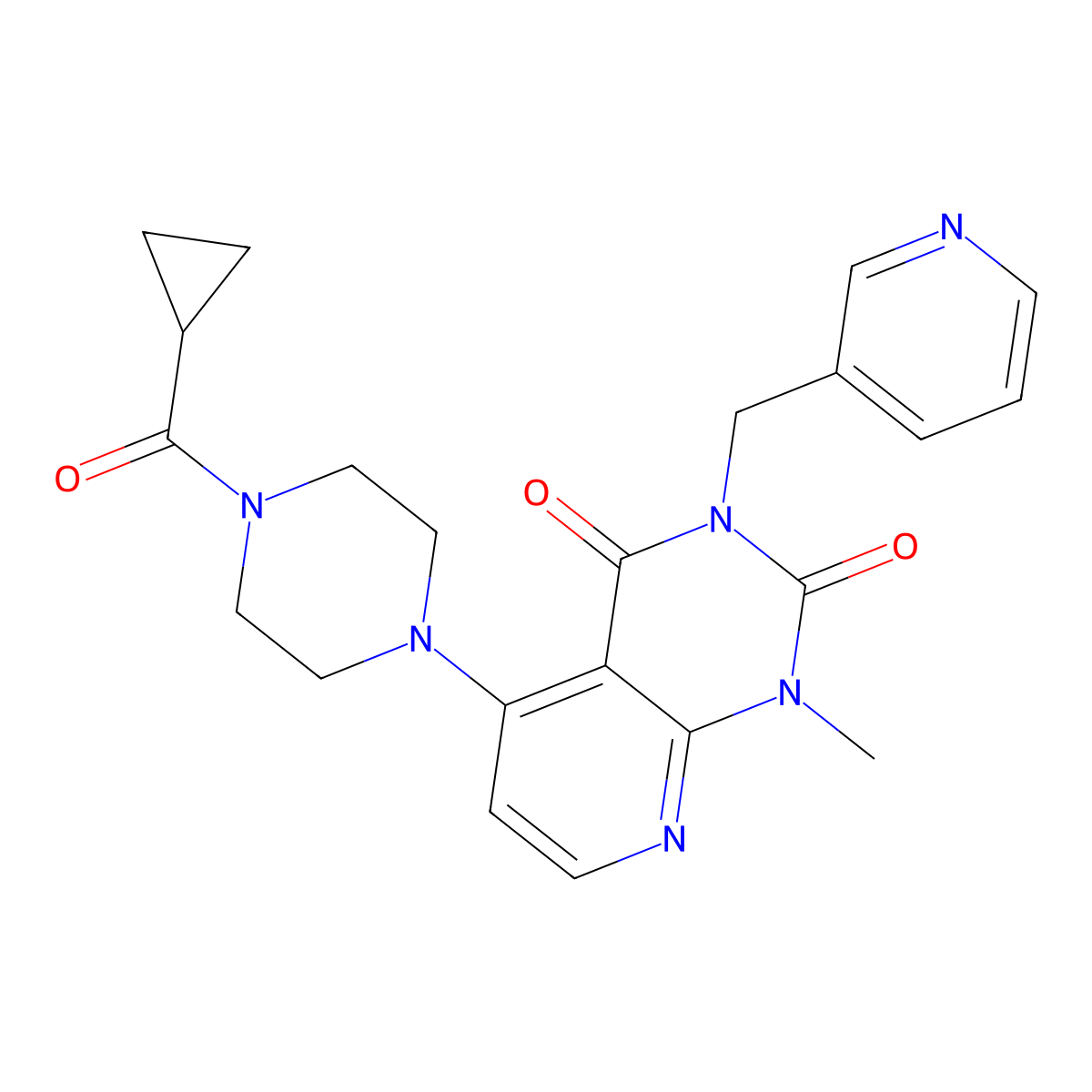 5-(4-(cyclopropanecarbonyl)piperazin-1-yl)-1-methyl-3-(pyridin-3-ylmethyl)pyrido[2,3-d]pyrimidine-2,4(1H,3H)-dione molecular structure, CAS 1021026-31-2