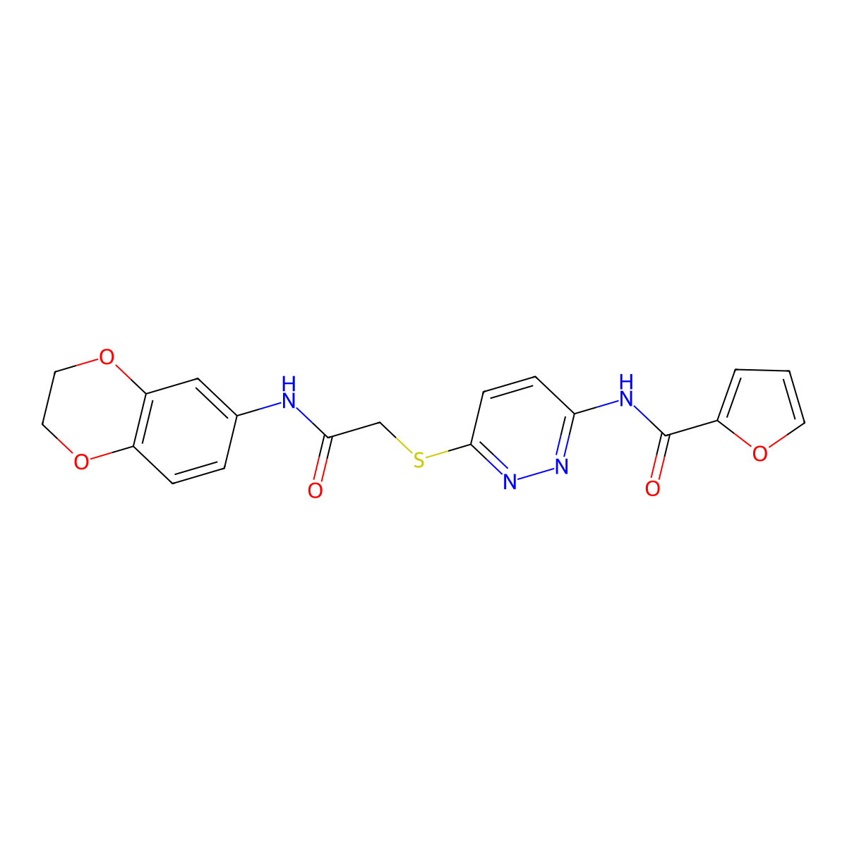 N-(6-((2-((2,3-dihydrobenzo[b][1,4]dioxin-6-yl)amino)-2-oxoethyl)thio)pyridazin-3-yl)furan-2-carboxamide molecular structure, CAS 1021026-32-3