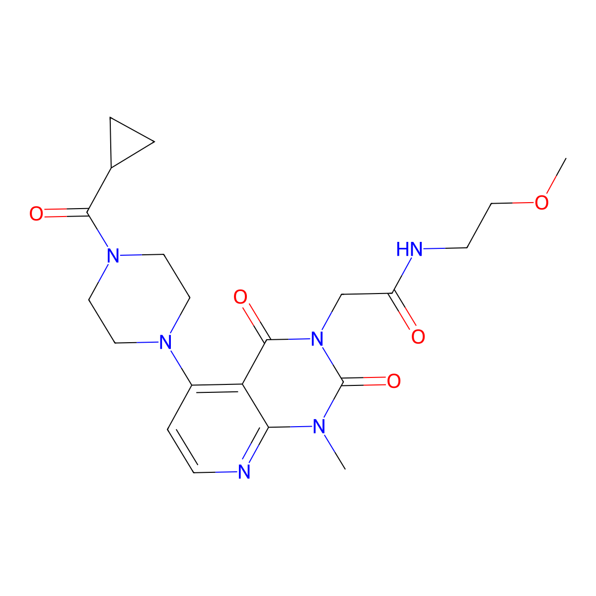 2-(5-(4-(cyclopropanecarbonyl)piperazin-1-yl)-1-methyl-2,4-dioxo-1,2-dihydropyrido[2,3-d]pyrimidin-3(4H)-yl)-N-(2-methoxyethyl)acetamide molecular structure, CAS 1021026-33-4