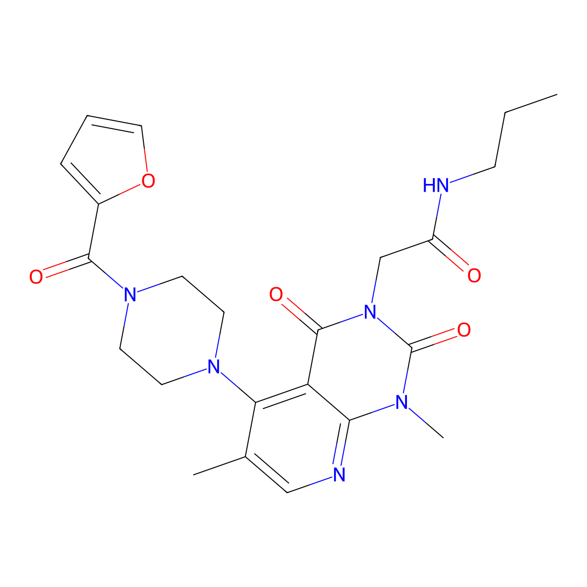 2-(5-(4-(furan-2-carbonyl)piperazin-1-yl)-1,6-dimethyl-2,4-dioxo-1,2-dihydropyrido[2,3-d]pyrimidin-3(4H)-yl)-N-propylacetamide molecular structure, CAS 1021026-37-8