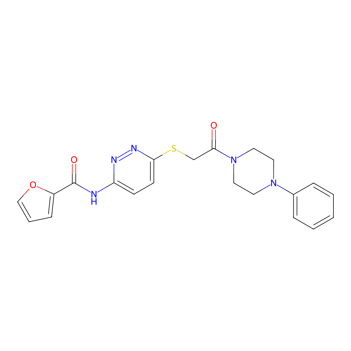 N-(6-((2-oxo-2-(4-phenylpiperazin-1-yl)ethyl)thio)pyridazin-3-yl)furan-2-carboxamide molecular structure, CAS 1021026-38-9