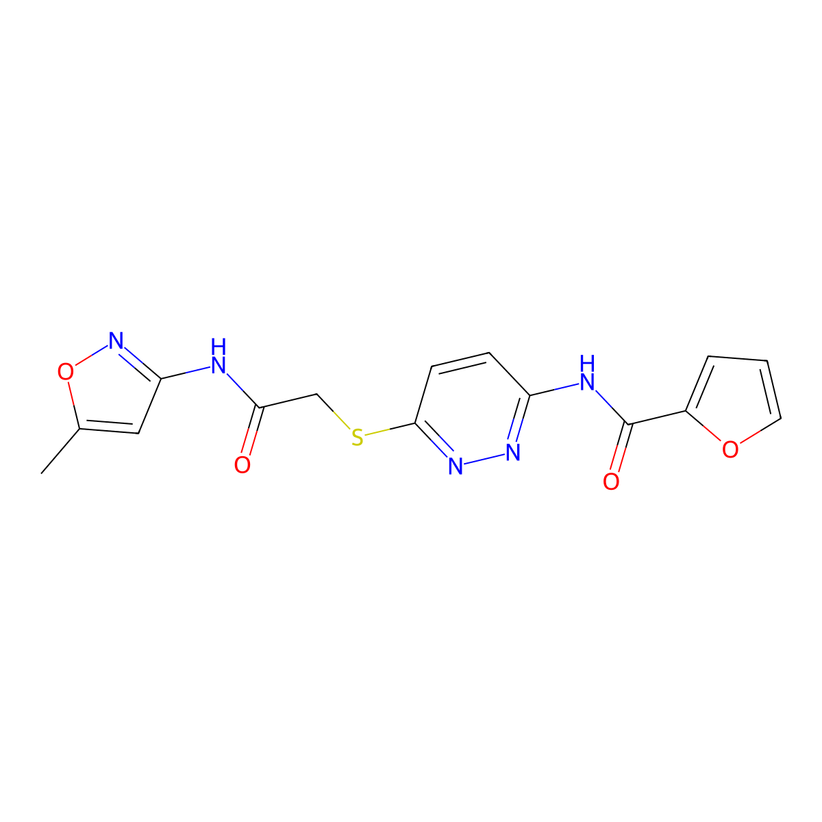 N-(6-((2-((5-methylisoxazol-3-yl)amino)-2-oxoethyl)thio)pyridazin-3-yl)furan-2-carboxamide molecular structure, CAS 1021026-40-3