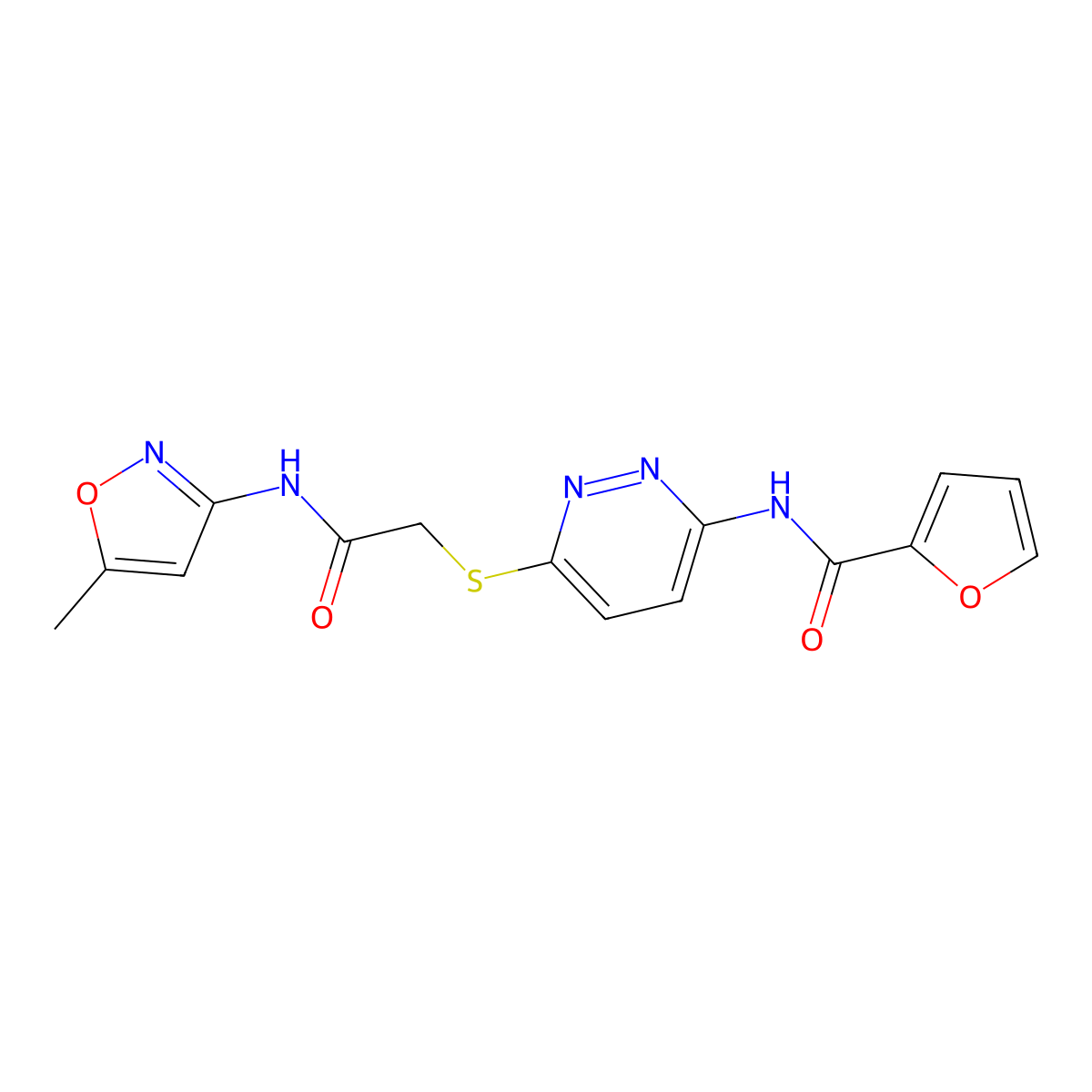 N-(6-((2-((5-methylisoxazol-3-yl)amino)-2-oxoethyl)thio)pyridazin-3-yl)furan-2-carboxamide molecular structure, CAS 1021026-40-3