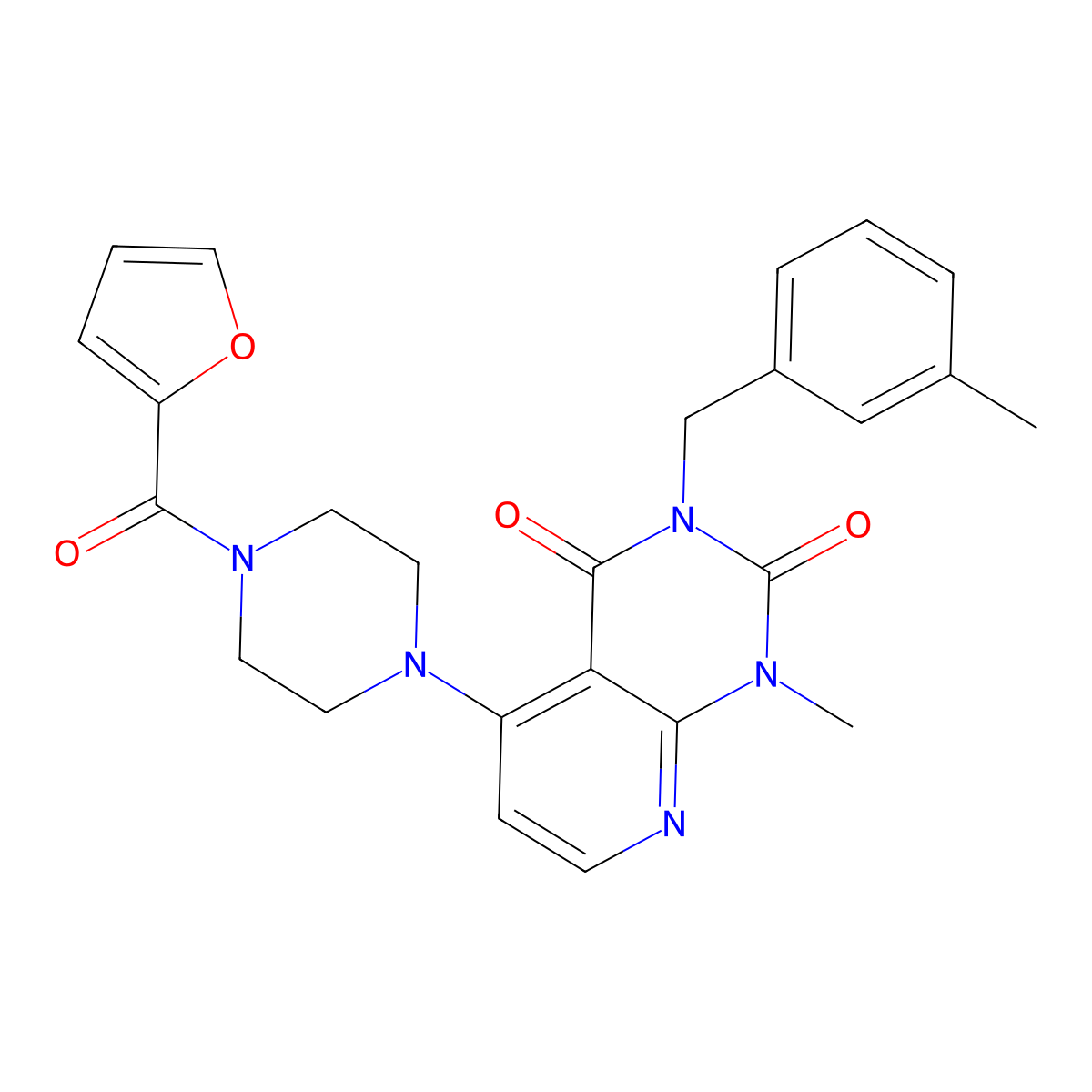5-(4-(furan-2-carbonyl)piperazin-1-yl)-1-methyl-3-(3-methylbenzyl)pyrido[2,3-d]pyrimidine-2,4(1H,3H)-dione molecular structure, CAS 1021026-41-4