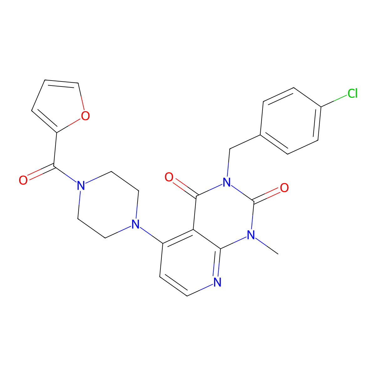 3-(4-chlorobenzyl)-5-(4-(furan-2-carbonyl)piperazin-1-yl)-1-methylpyrido[2,3-d]pyrimidine-2,4(1H,3H)-dione molecular structure, CAS 1021026-43-6