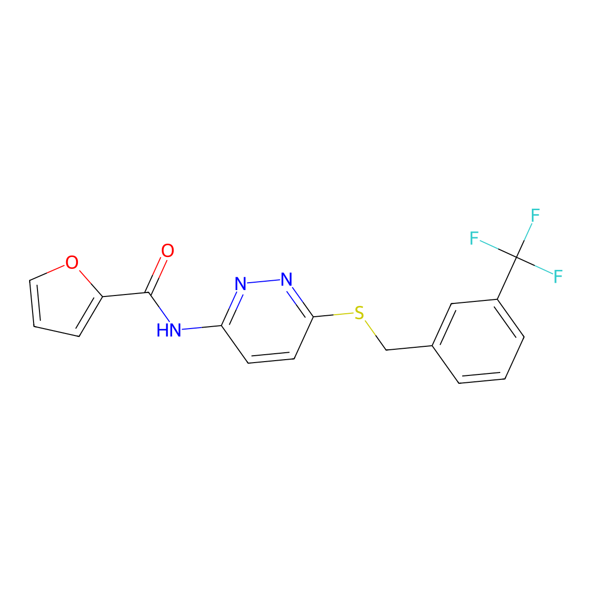 N-(6-((3-(trifluoromethyl)benzyl)thio)pyridazin-3-yl)furan-2-carboxamide molecular structure, CAS 1021026-49-2