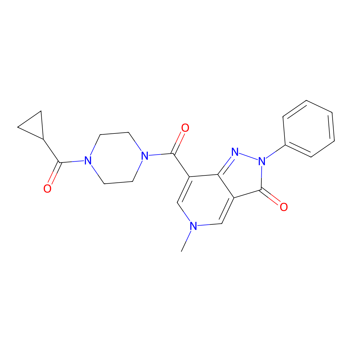 7-(4-(cyclopropanecarbonyl)piperazine-1-carbonyl)-5-methyl-2-phenyl-2H-pyrazolo[4,3-c]pyridin-3(5H)-one molecular structure, CAS 1021026-50-5