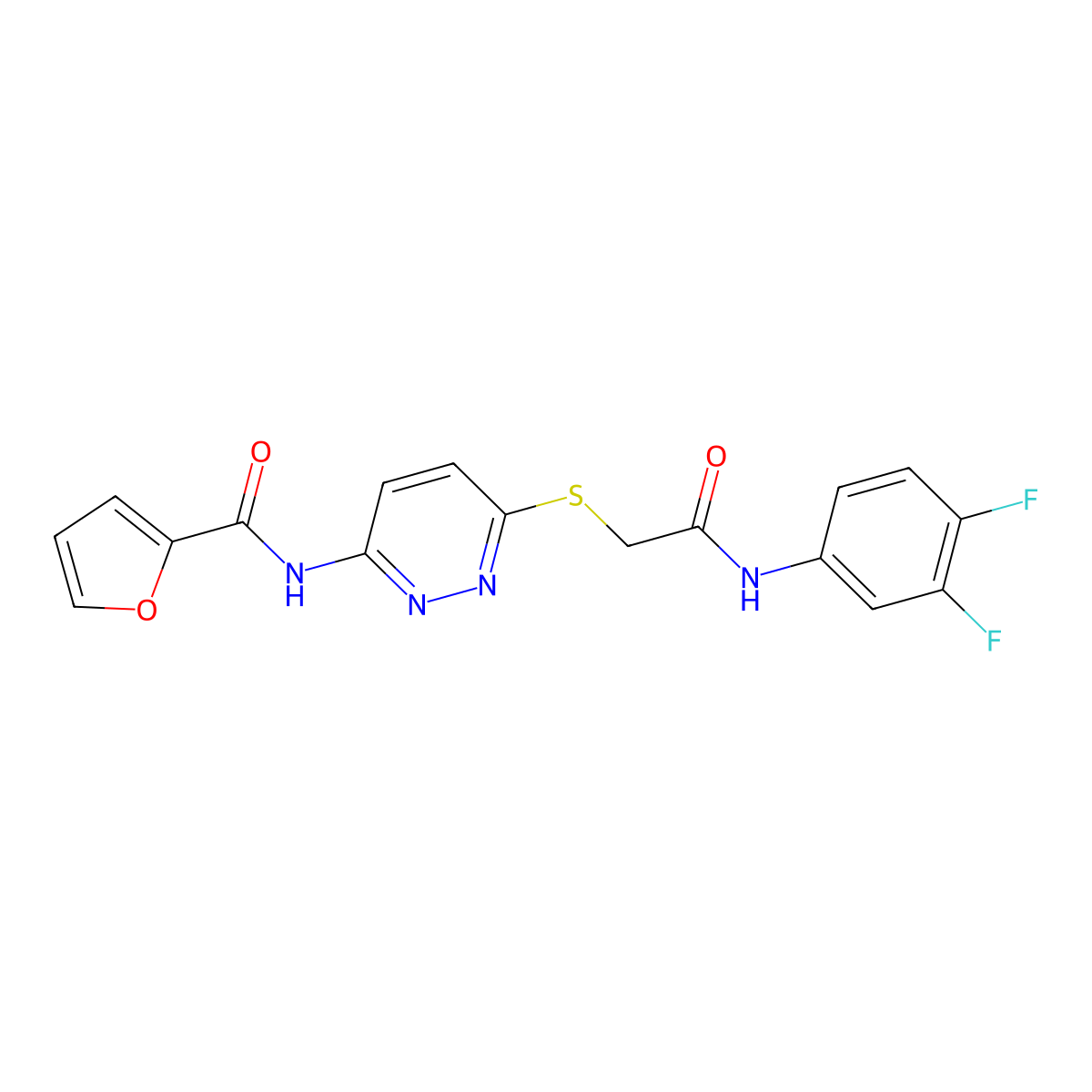 N-(6-((2-((3,4-difluorophenyl)amino)-2-oxoethyl)thio)pyridazin-3-yl)furan-2-carboxamide molecular structure, CAS 1021026-52-7