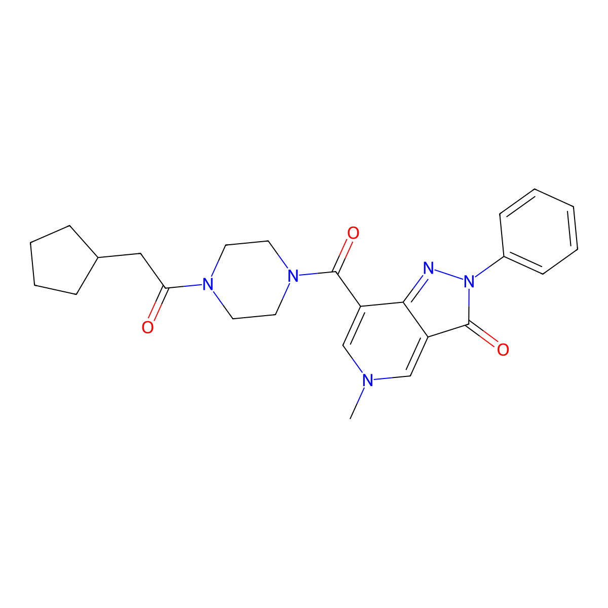 7-(4-(2-cyclopentylacetyl)piperazine-1-carbonyl)-5-methyl-2-phenyl-2H-pyrazolo[4,3-c]pyridin-3(5H)-one molecular structure, CAS 1021026-53-8