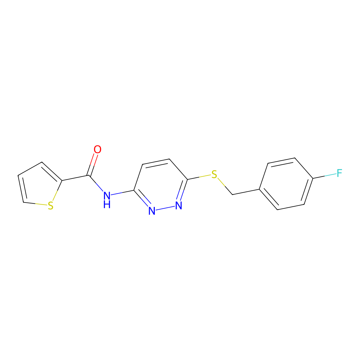 N-(6-((4-fluorobenzyl)thio)pyridazin-3-yl)thiophene-2-carboxamide molecular structure, CAS 1021026-61-8