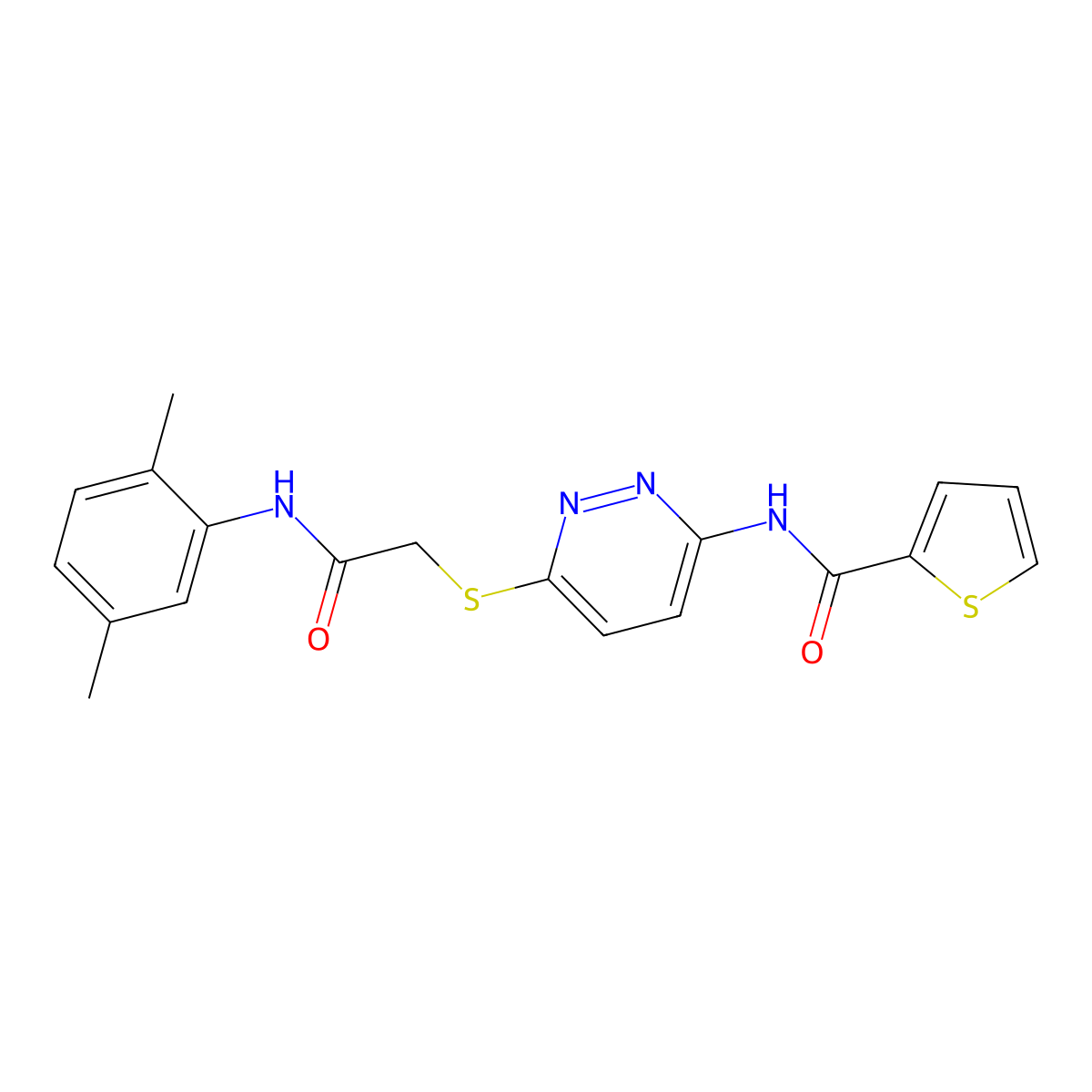 N-(6-((2-((2,5-dimethylphenyl)amino)-2-oxoethyl)thio)pyridazin-3-yl)thiophene-2-carboxamide molecular structure, CAS 1021026-64-1