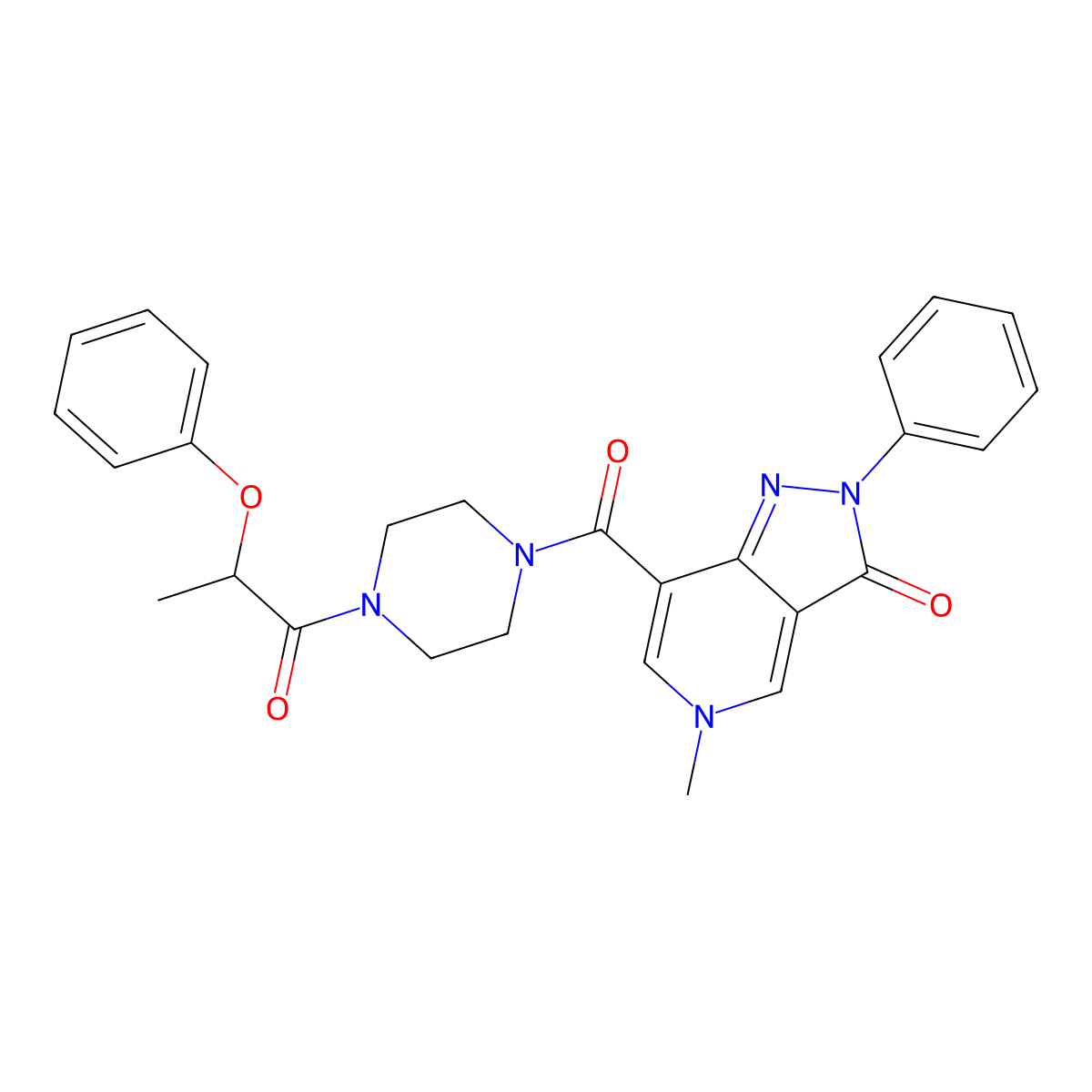 5-methyl-7-(4-(2-phenoxypropanoyl)piperazine-1-carbonyl)-2-phenyl-2H-pyrazolo[4,3-c]pyridin-3(5H)-one molecular structure, CAS 1021026-65-2
