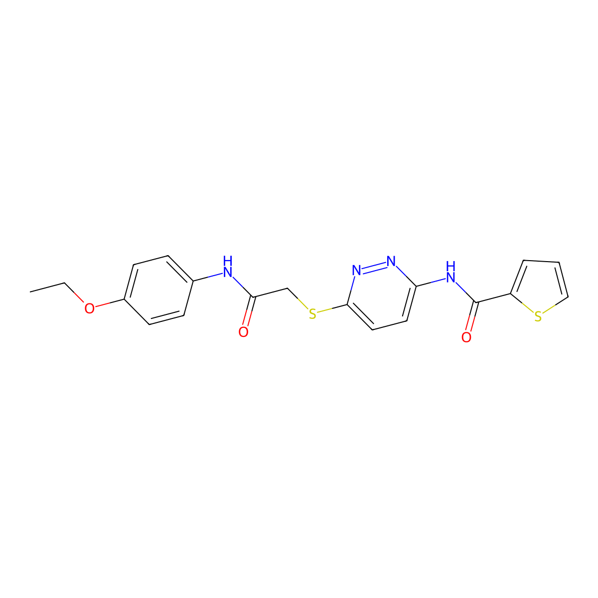N-(6-((2-((4-ethoxyphenyl)amino)-2-oxoethyl)thio)pyridazin-3-yl)thiophene-2-carboxamide molecular structure, CAS 1021026-69-6