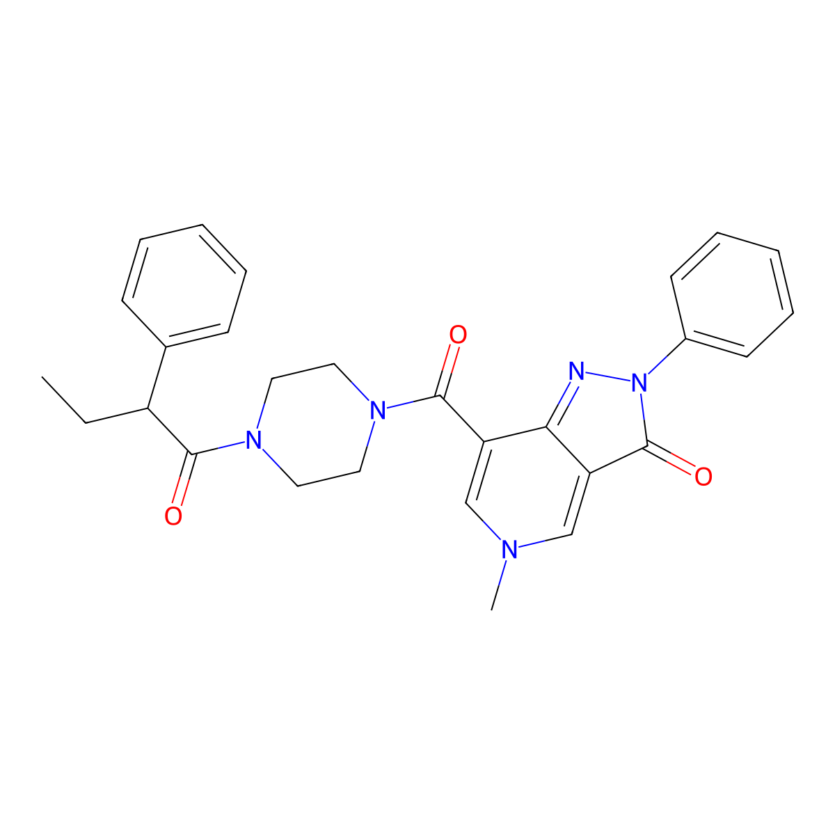 5-methyl-2-phenyl-7-(4-(2-phenylbutanoyl)piperazine-1-carbonyl)-2H-pyrazolo[4,3-c]pyridin-3(5H)-one molecular structure, CAS 1021026-70-9