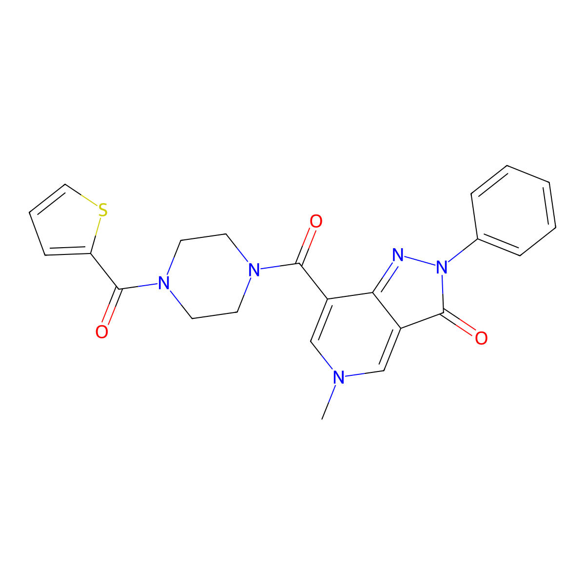 5-methyl-2-phenyl-7-(4-(thiophene-2-carbonyl)piperazine-1-carbonyl)-2H-pyrazolo[4,3-c]pyridin-3(5H)-one molecular structure, CAS 1021026-72-1