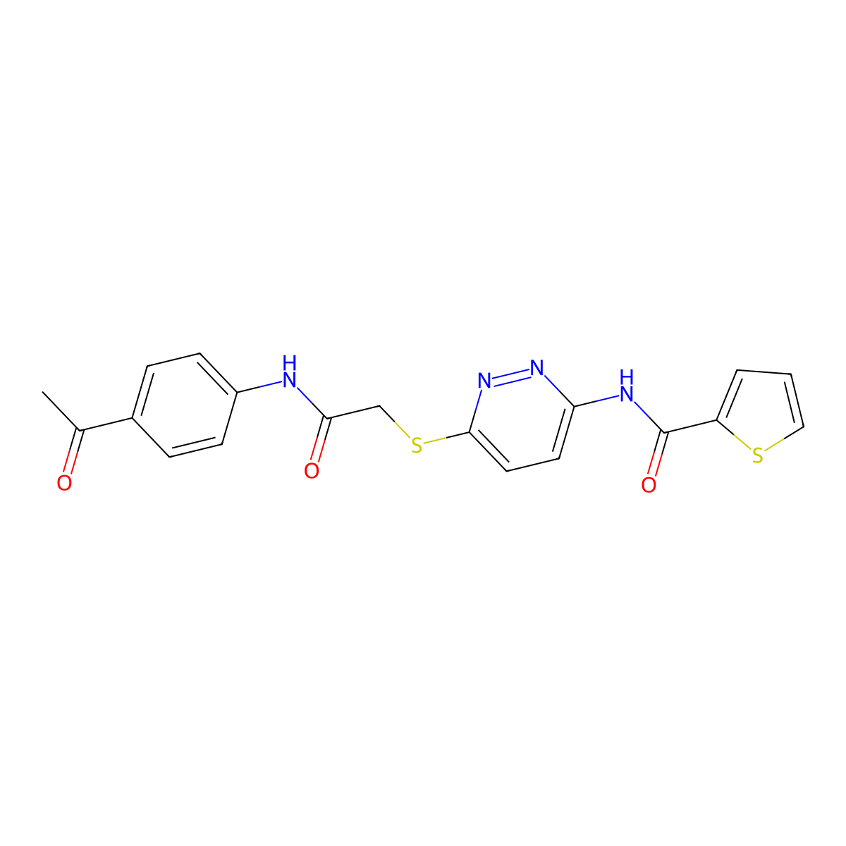 N-(6-((2-((4-acetylphenyl)amino)-2-oxoethyl)thio)pyridazin-3-yl)thiophene-2-carboxamide molecular structure, CAS 1021026-73-2