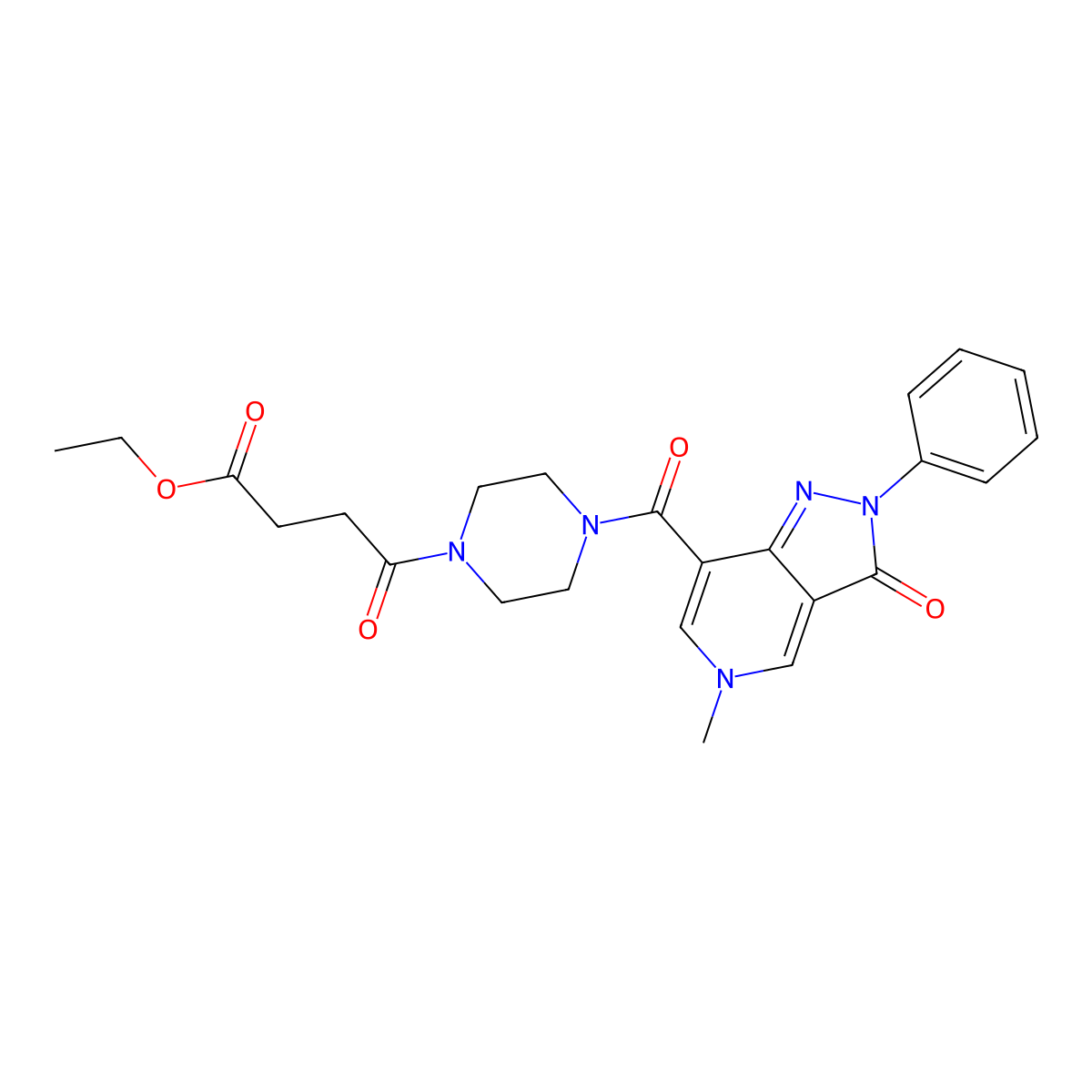ethyl 4-(4-(5-methyl-3-oxo-2-phenyl-3,5-dihydro-2H-pyrazolo[4,3-c]pyridine-7-carbonyl)piperazin-1-yl)-4-oxobutanoate molecular structure, CAS 1021026-74-3