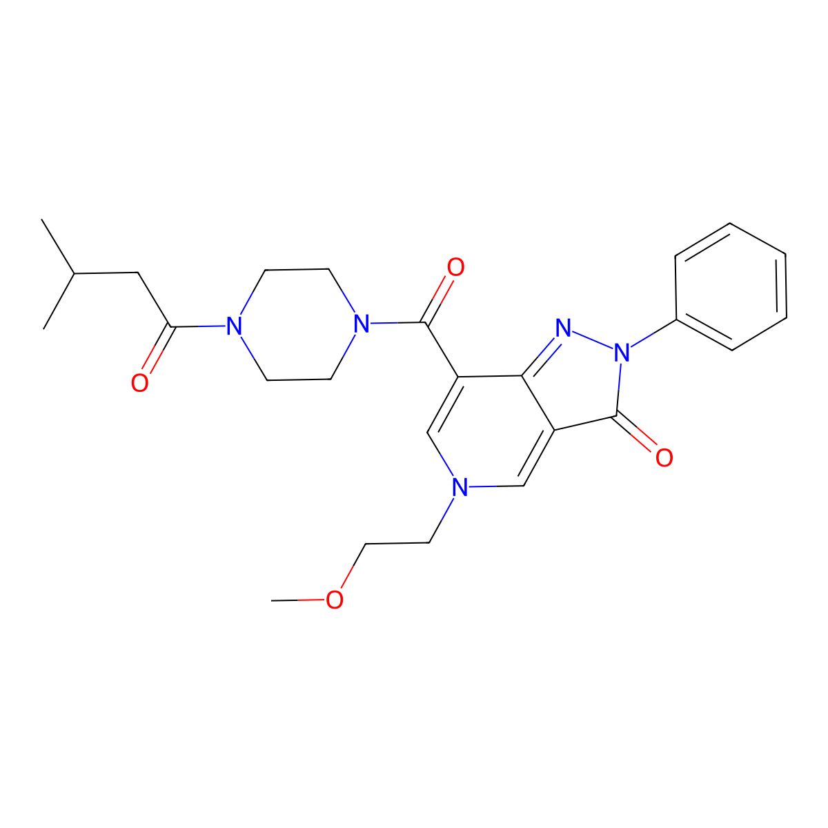 5-(2-methoxyethyl)-7-(4-(3-methylbutanoyl)piperazine-1-carbonyl)-2-phenyl-2H-pyrazolo[4,3-c]pyridin-3(5H)-one molecular structure, CAS 1021026-76-5