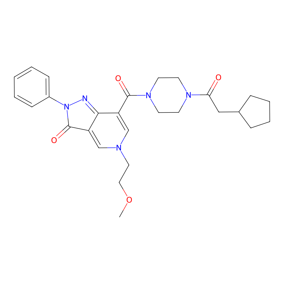 7-(4-(2-cyclopentylacetyl)piperazine-1-carbonyl)-5-(2-methoxyethyl)-2-phenyl-2H-pyrazolo[4,3-c]pyridin-3(5H)-one molecular structure, CAS 1021026-78-7