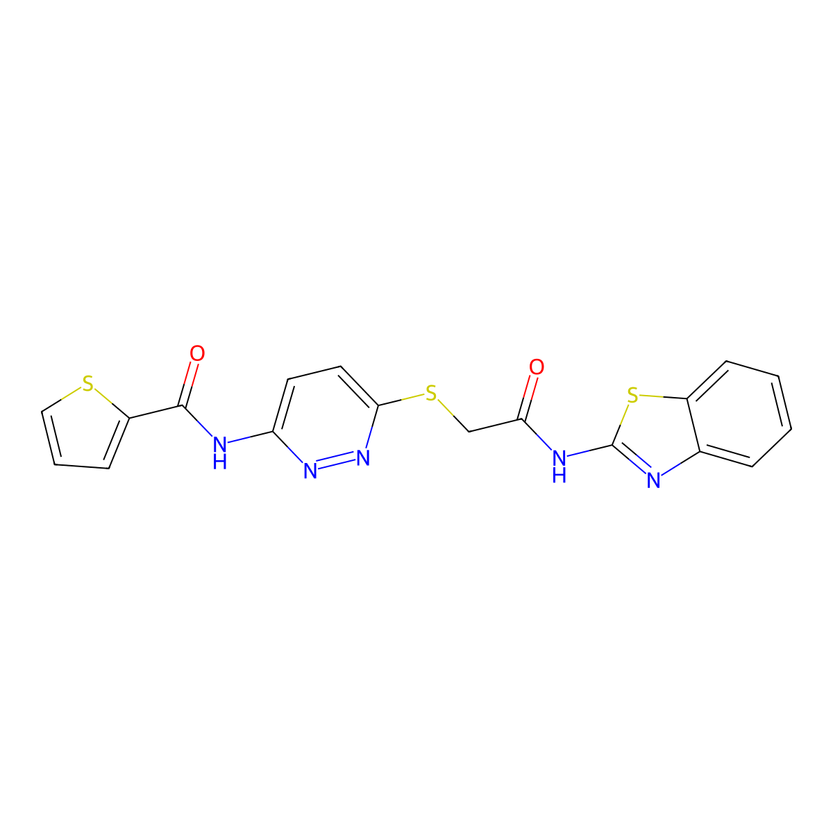 N-(6-((2-(benzo[d]thiazol-2-ylamino)-2-oxoethyl)thio)pyridazin-3-yl)thiophene-2-carboxamide molecular structure, CAS 1021026-79-8