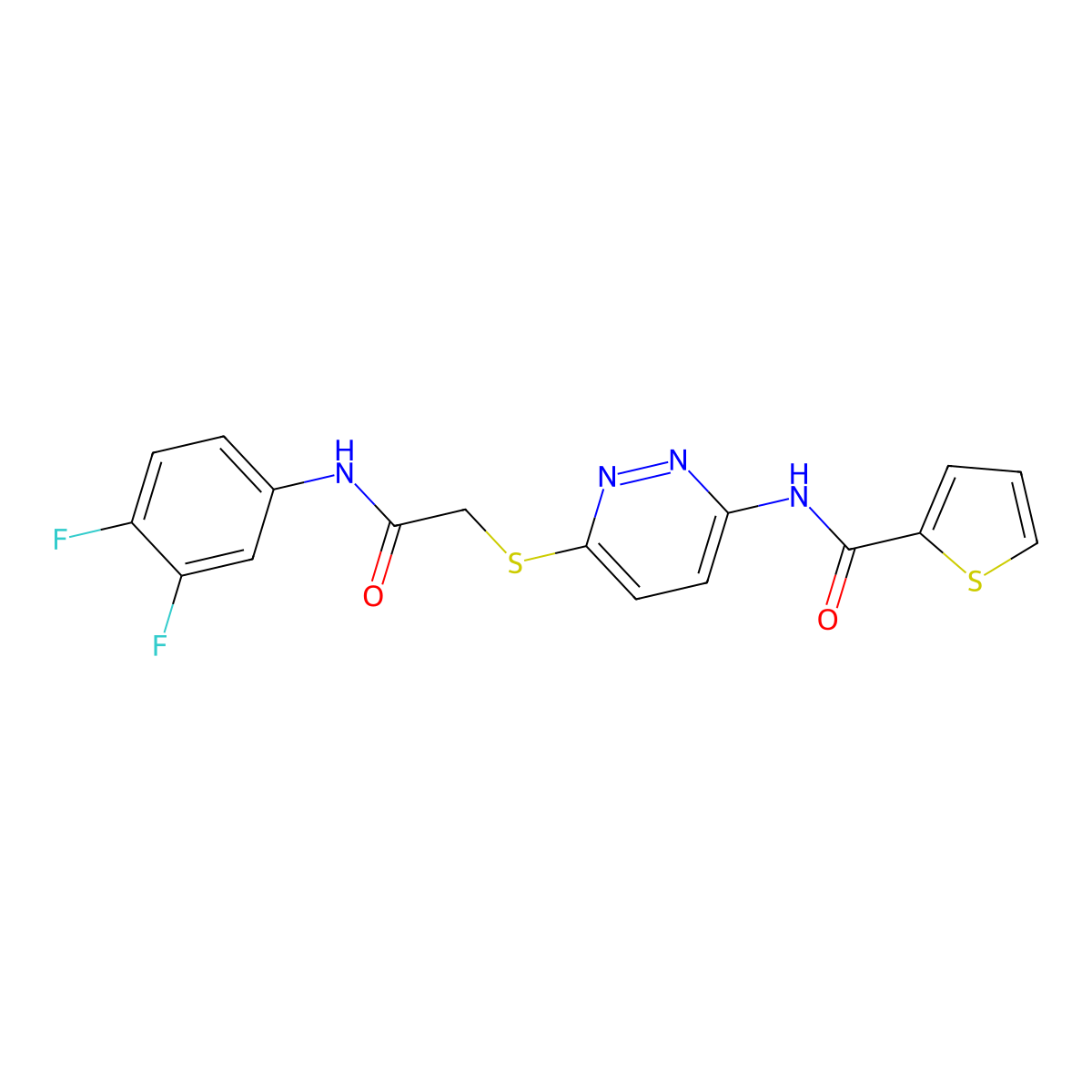 N-(6-((2-((3,4-difluorophenyl)amino)-2-oxoethyl)thio)pyridazin-3-yl)thiophene-2-carboxamide molecular structure, CAS 1021026-81-2