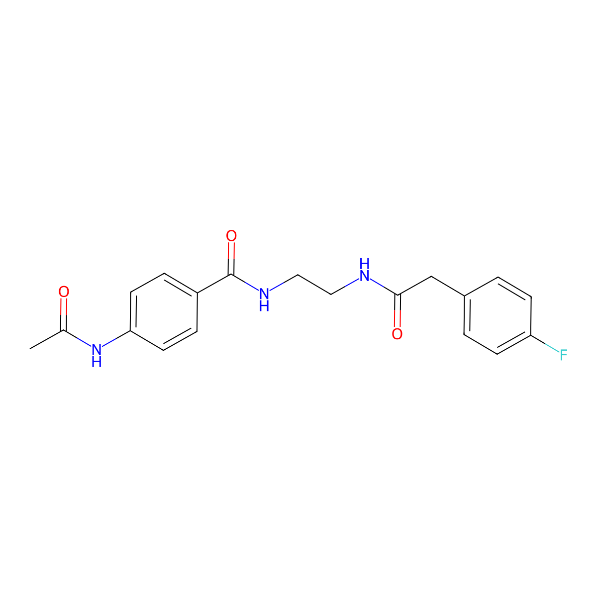 4-acetamido-N-(2-(2-(4-fluorophenyl)acetamido)ethyl)benzamide molecular structure, CAS 1021026-89-0