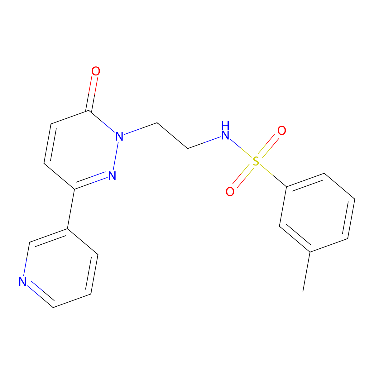 3-methyl-N-(2-(6-oxo-3-(pyridin-3-yl)pyridazin-1(6H)-yl)ethyl)benzenesulfonamide molecular structure, CAS 1021027-16-6