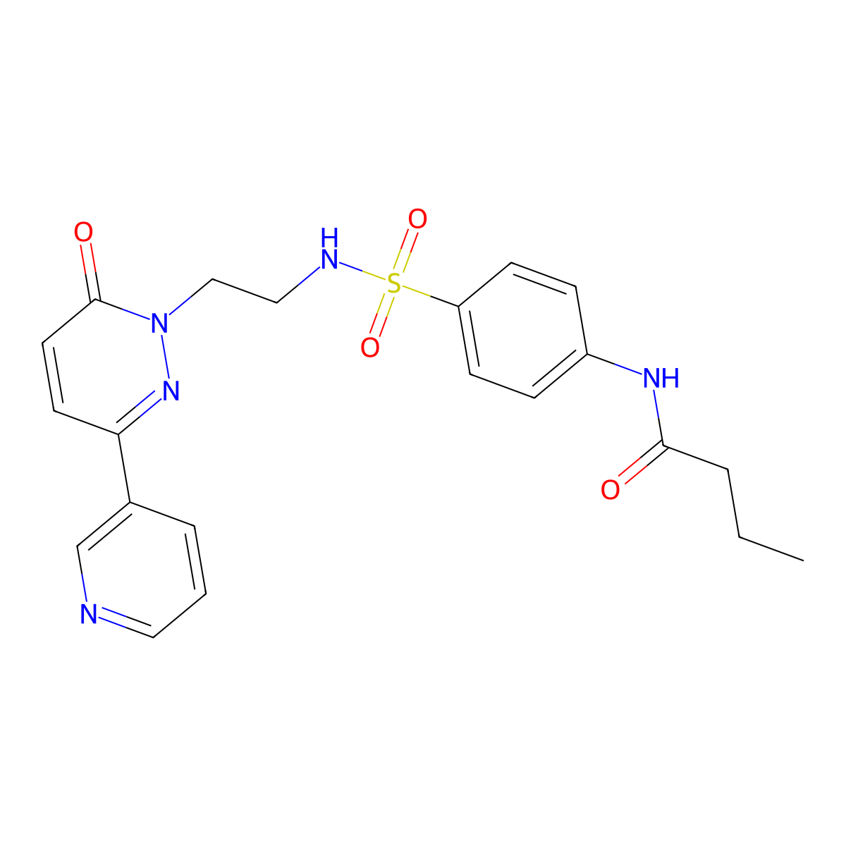 N-(4-(N-(2-(6-oxo-3-(pyridin-3-yl)pyridazin-1(6H)-yl)ethyl)sulfamoyl)phenyl)butyramide molecular structure, CAS 1021027-24-6
