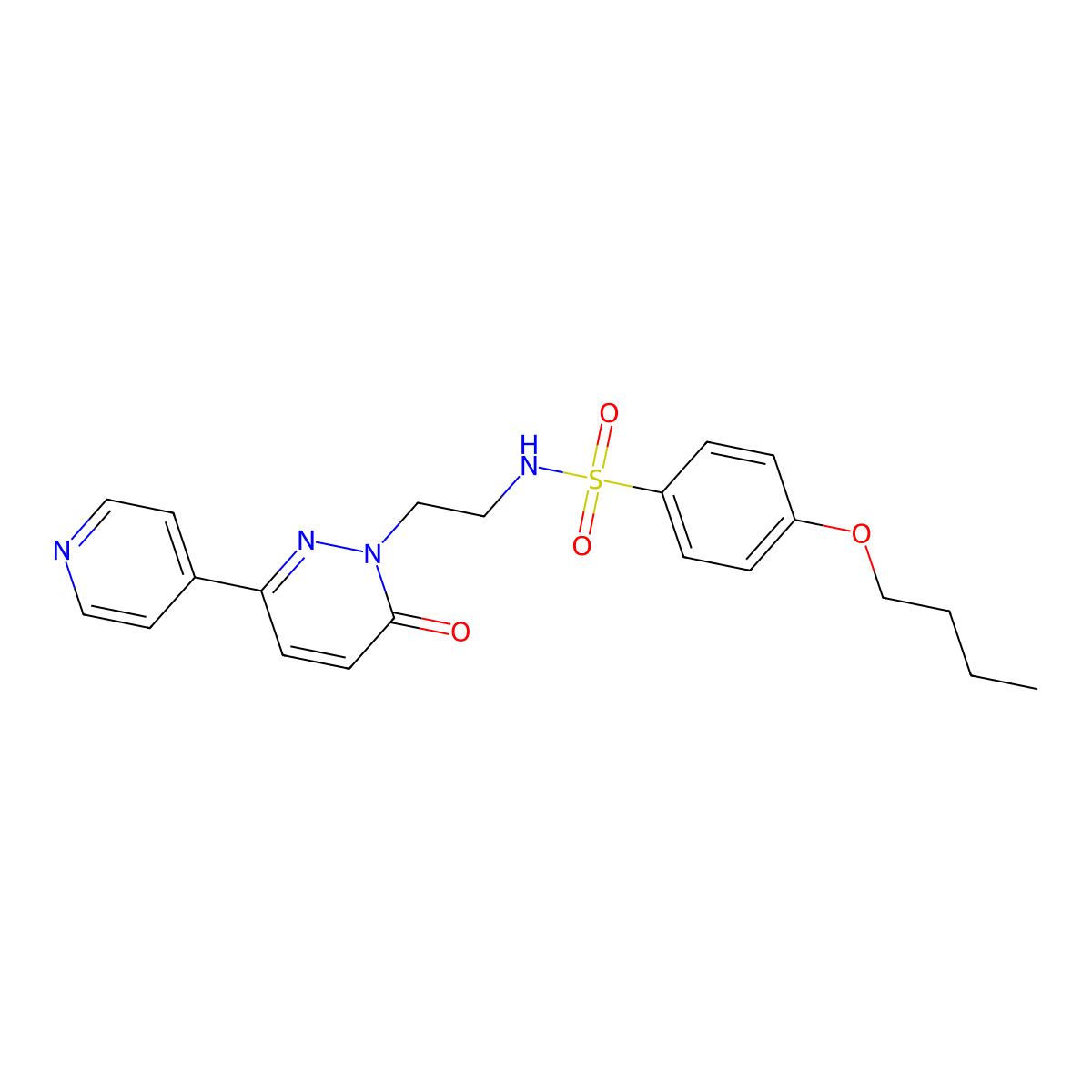 4-butoxy-N-(2-(6-oxo-3-(pyridin-4-yl)pyridazin-1(6H)-yl)ethyl)benzenesulfonamide molecular structure, CAS 1021027-39-3