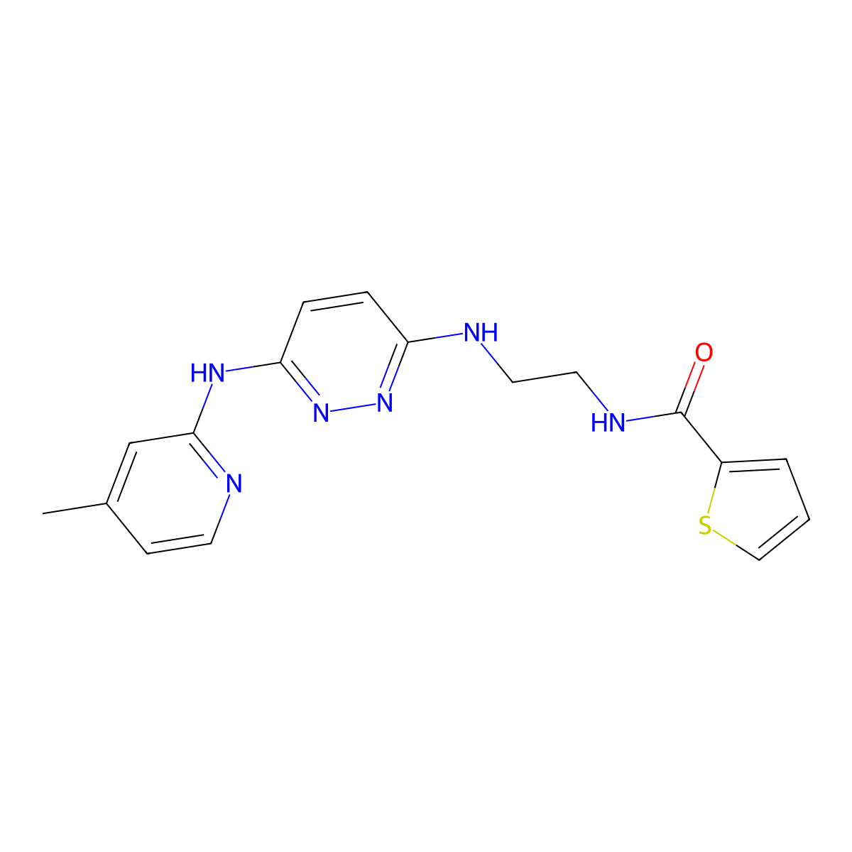 N-(2-((6-((4-methylpyridin-2-yl)amino)pyridazin-3-yl)amino)ethyl)thiophene-2-carboxamide molecular structure, CAS 1021027-88-2