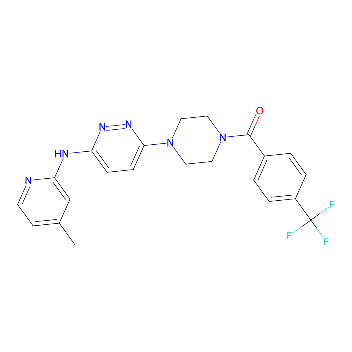 (4-(6-((4-Methylpyridin-2-yl)amino)pyridazin-3-yl)piperazin-1-yl)(4-(trifluoromethyl)phenyl)methanone molecular structure, CAS 1021028-01-2