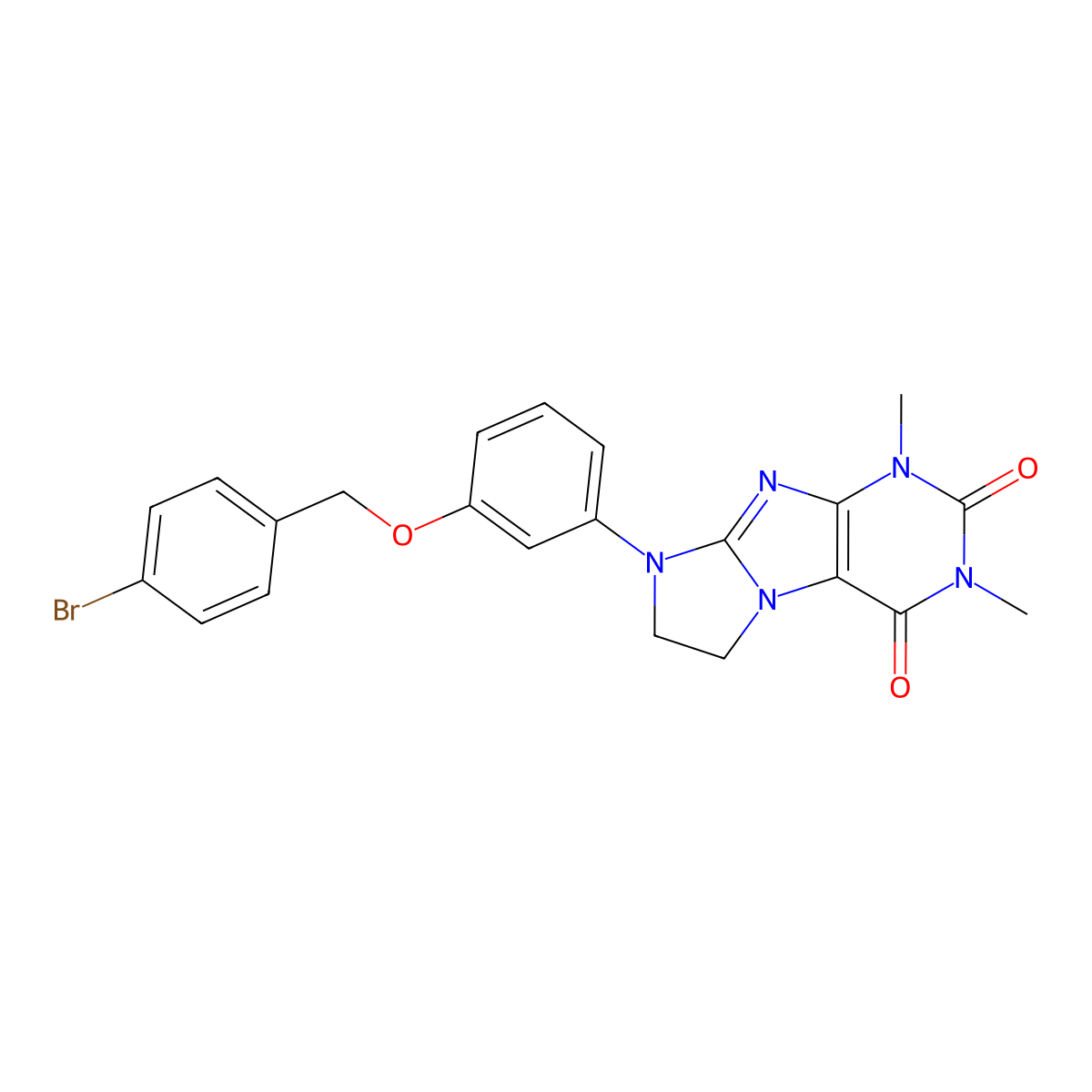 6-[3-[(4-Bromophenyl)methoxy]phenyl]-2,4-dimethyl-7,8-dihydropurino[7,8-a]imidazole-1,3-dione molecular structure, CAS 1021029-68-4