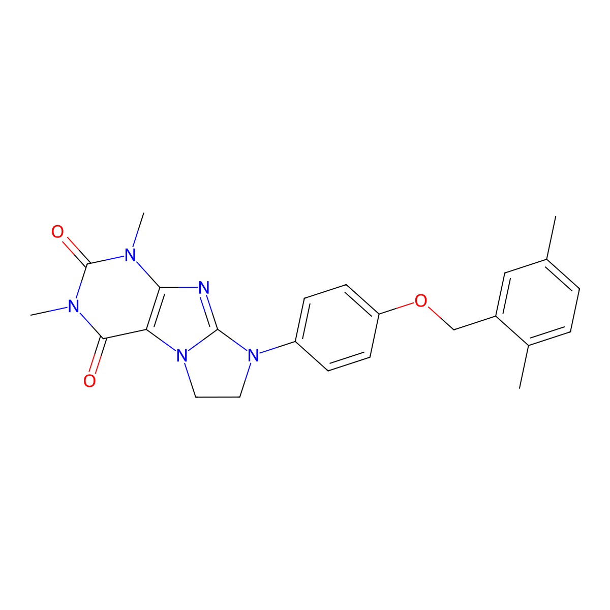 8-{4-[(2,5-Dimethylphenyl)methoxy]phenyl}-1,3-dimethyl-1,3,5-trihydroimidazoli dino[1,2-h]purine-2,4-dione molecular structure, CAS 1021029-74-2