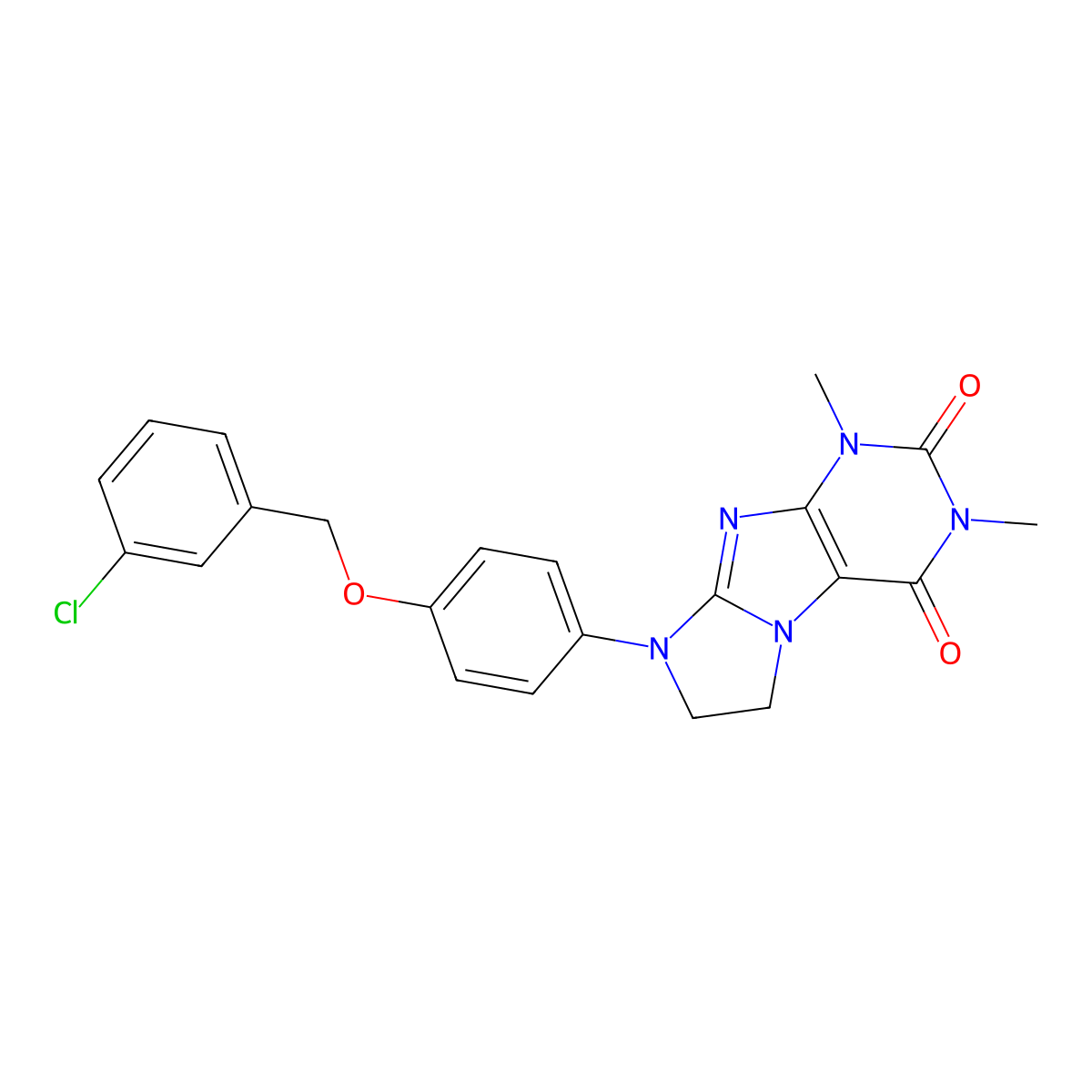 8-{4-[(3-Chlorophenyl)methoxy]phenyl}-1,3-dimethyl-1,3,5-trihydroimidazolidino [1,2-h]purine-2,4-dione molecular structure, CAS 1021029-78-6