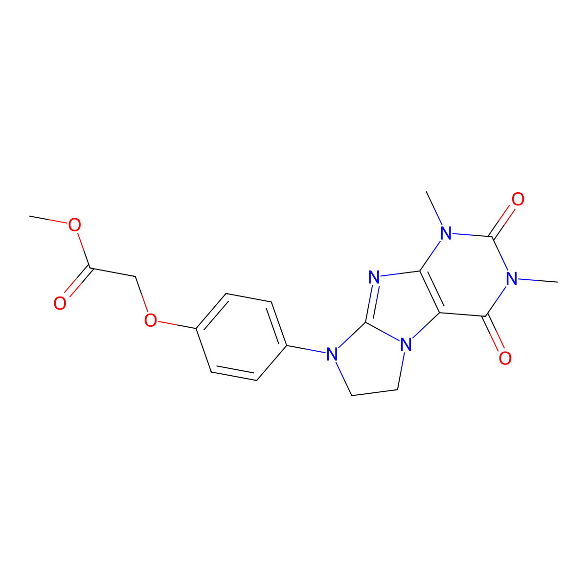 Methyl 2-[4-(2,4-dimethyl-1,3-dioxo-7,8-dihydropurino[7,8-a]imidazol-6-yl)phenoxy]acetate molecular structure, CAS 1021029-82-2