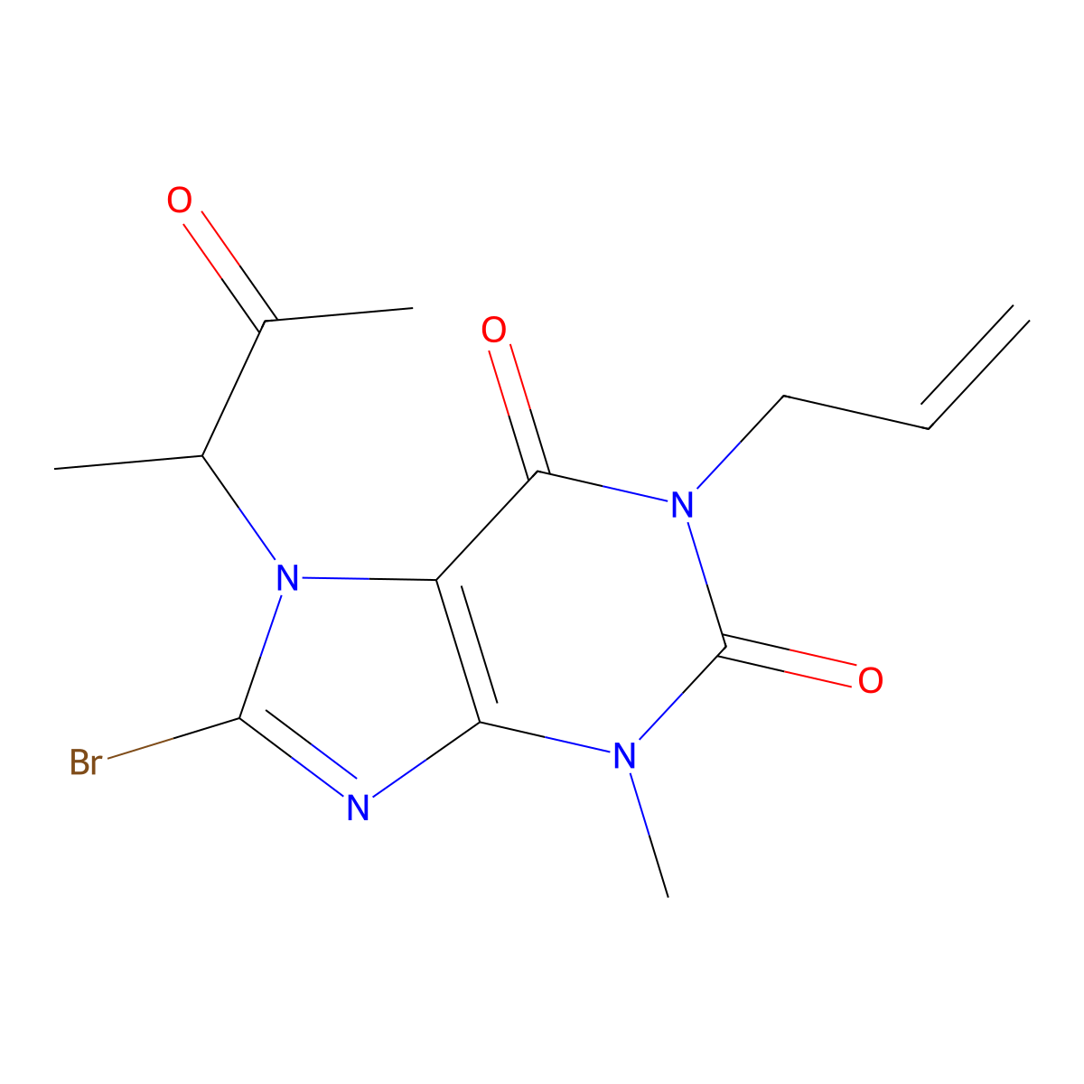 8-bromo-3-methyl-7-(3-oxobutan-2-yl)-1-(prop-2-en-1-yl)-2,3,6,7-tetrahydro-1H-purine-2,6-dione molecular structure, CAS 1021029-85-5