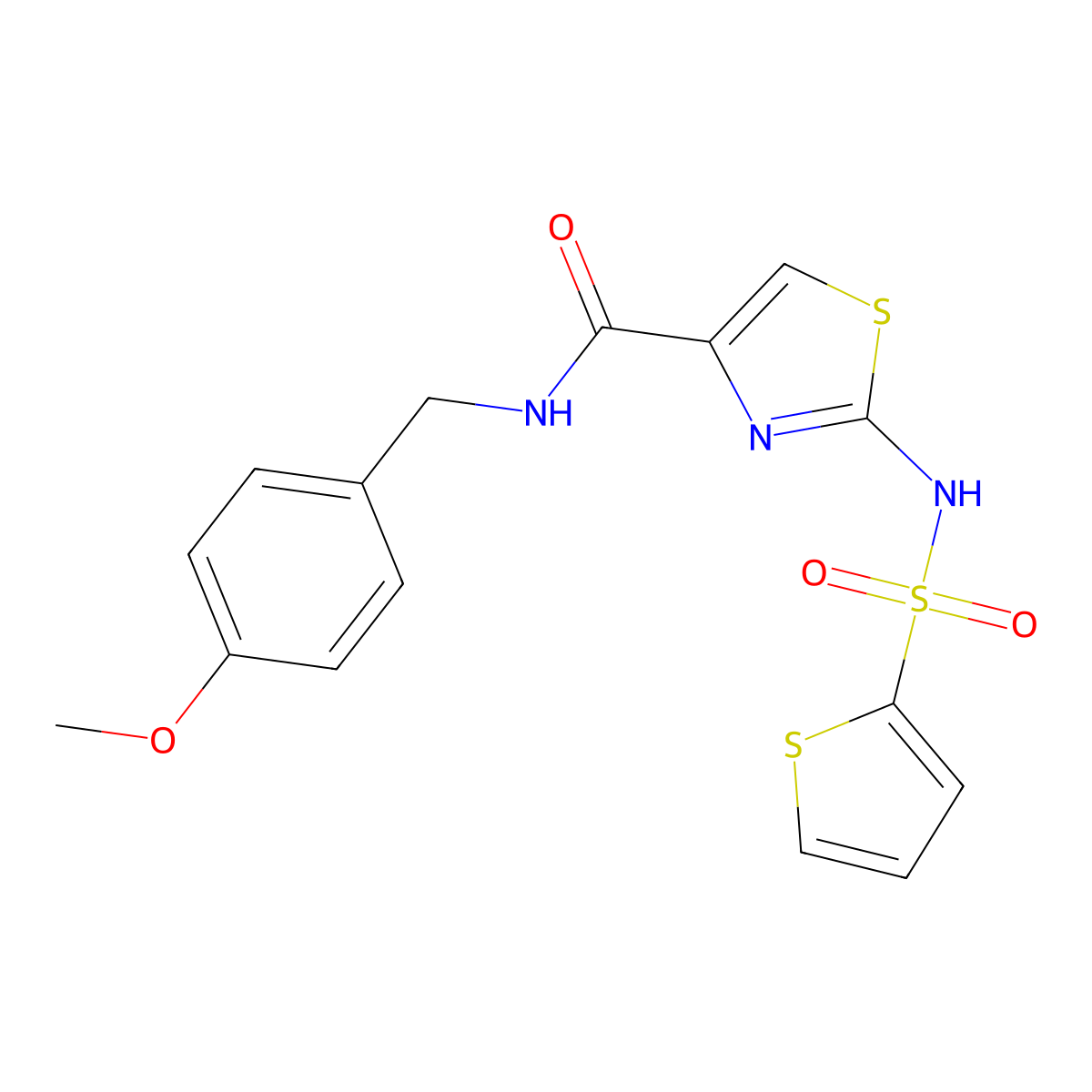 N-(4-methoxybenzyl)-2-(thiophene-2-sulfonamido)thiazole-4-carboxamide molecular structure, CAS 1021030-23-8