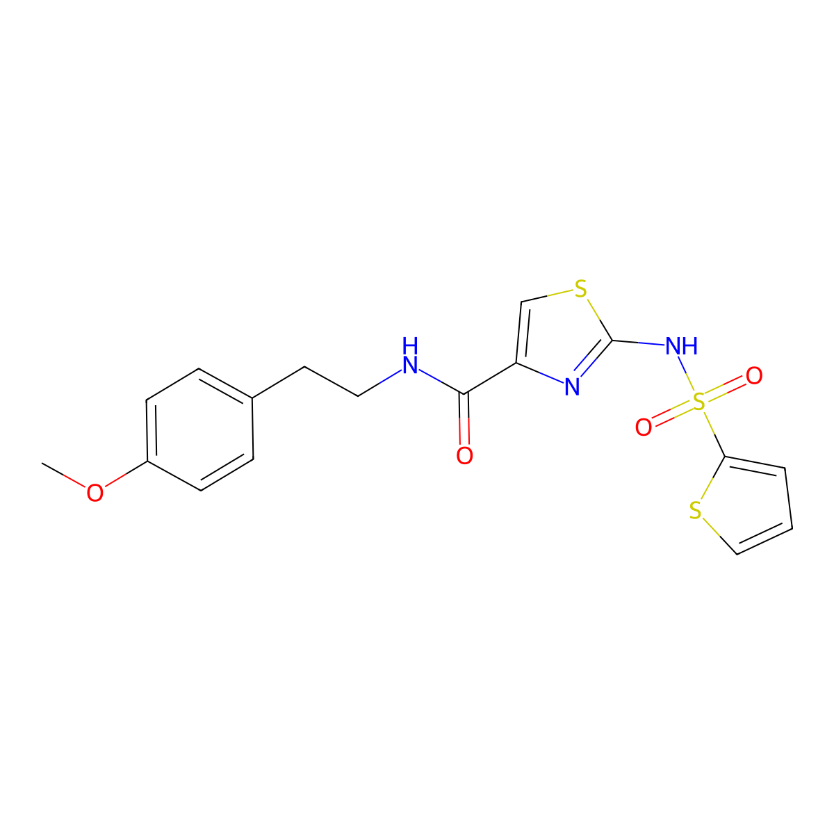 N-(4-methoxyphenethyl)-2-(thiophene-2-sulfonamido)thiazole-4-carboxamide molecular structure, CAS 1021030-30-7