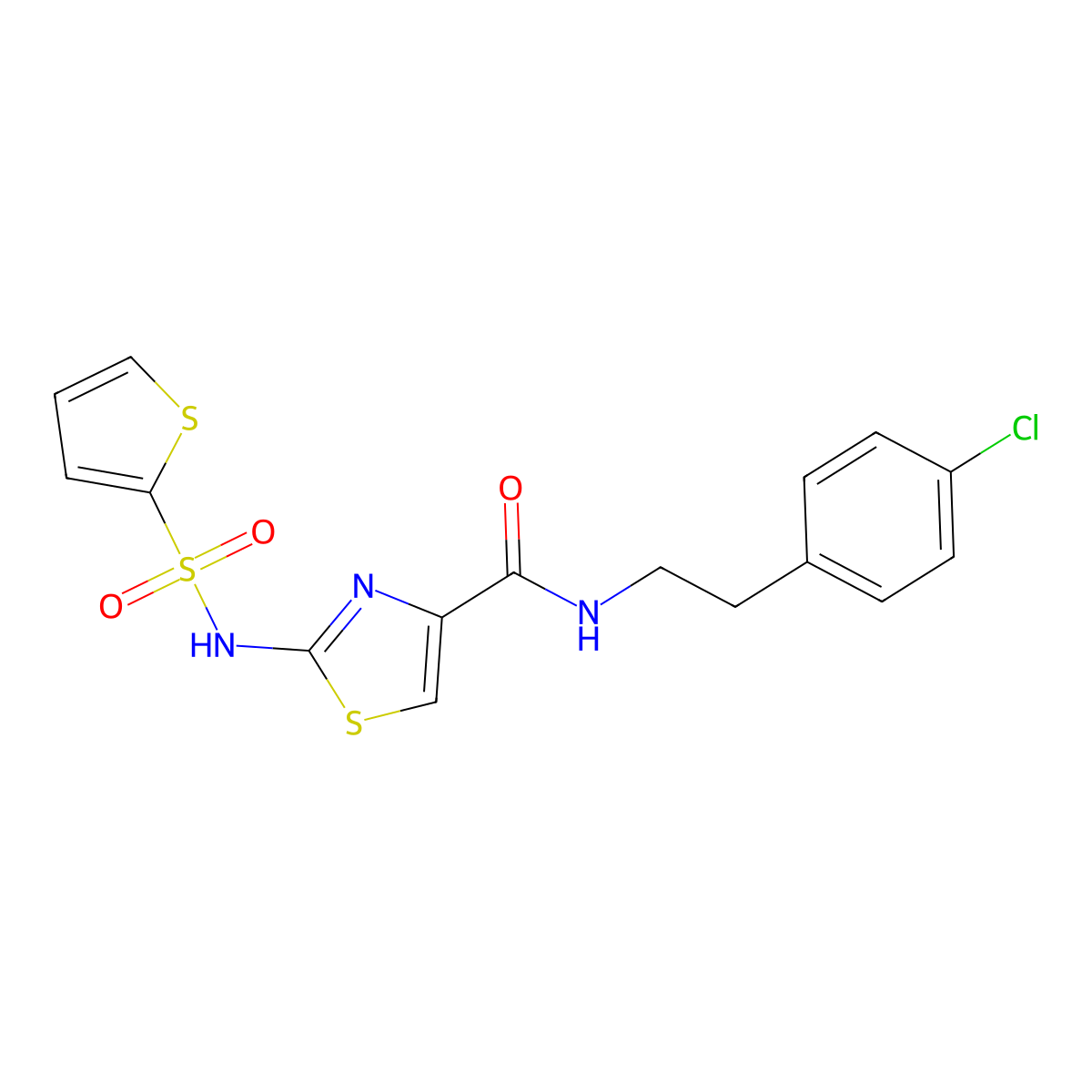 N-(4-chlorophenethyl)-2-(thiophene-2-sulfonamido)thiazole-4-carboxamide molecular structure, CAS 1021030-33-0