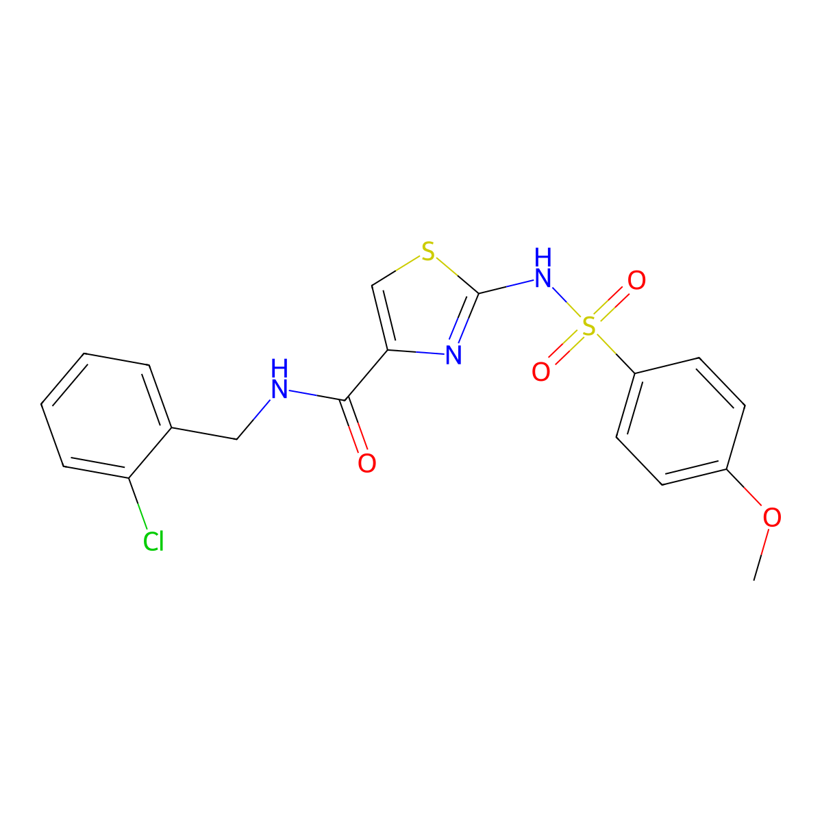 N-(2-chlorobenzyl)-2-(4-methoxyphenylsulfonamido)thiazole-4-carboxamide molecular structure, CAS 1021030-36-3