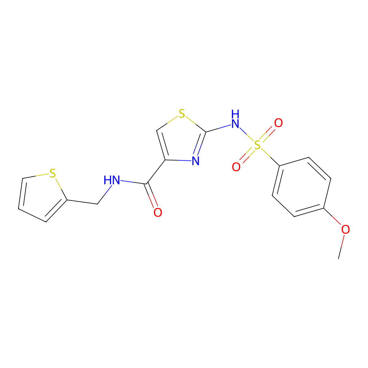 2-(4-methoxyphenylsulfonamido)-N-(thiophen-2-ylmethyl)thiazole-4-carboxamide molecular structure, CAS 1021030-42-1