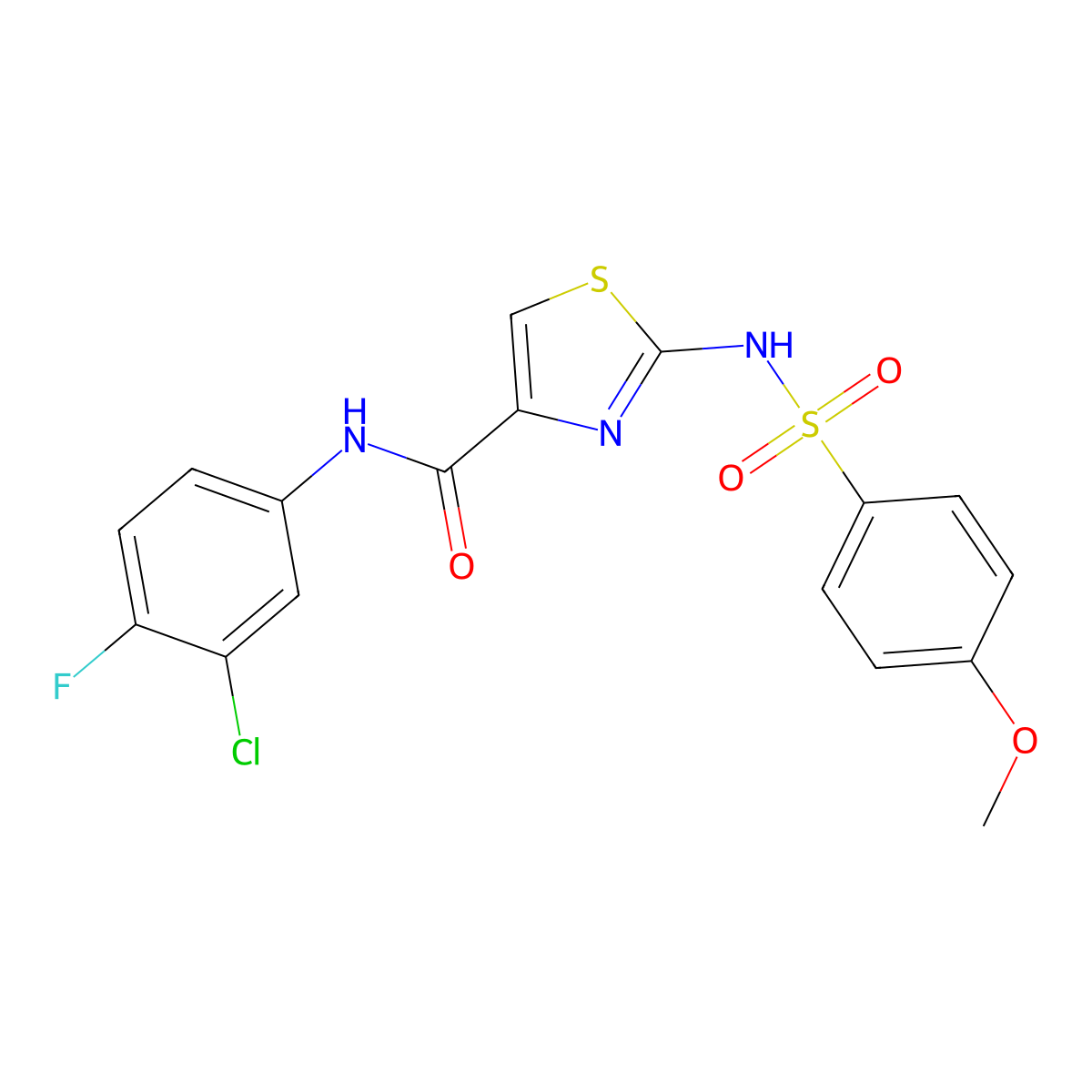 N-(3-chloro-4-fluorophenyl)-2-(4-methoxyphenylsulfonamido)thiazole-4-carboxamide molecular structure, CAS 1021030-50-1