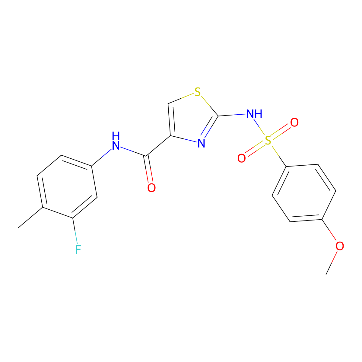 N-(3-fluoro-4-methylphenyl)-2-(4-methoxyphenylsulfonamido)thiazole-4-carboxamide molecular structure, CAS 1021030-52-3