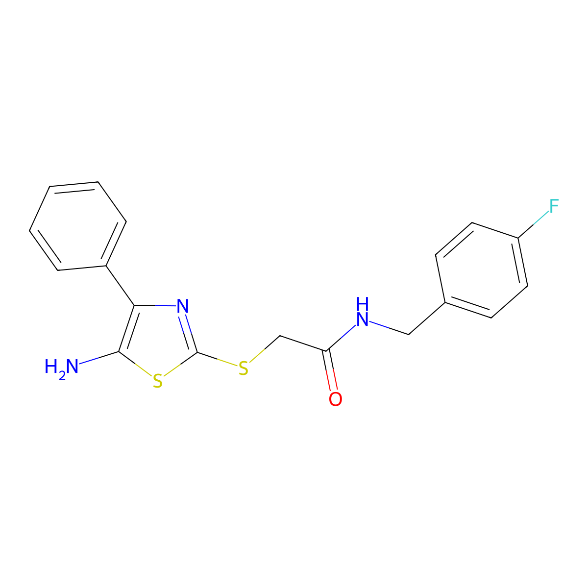 2-((5-amino-4-phenylthiazol-2-yl)thio)-N-(4-fluorobenzyl)acetamide molecular structure, CAS 1021030-54-5