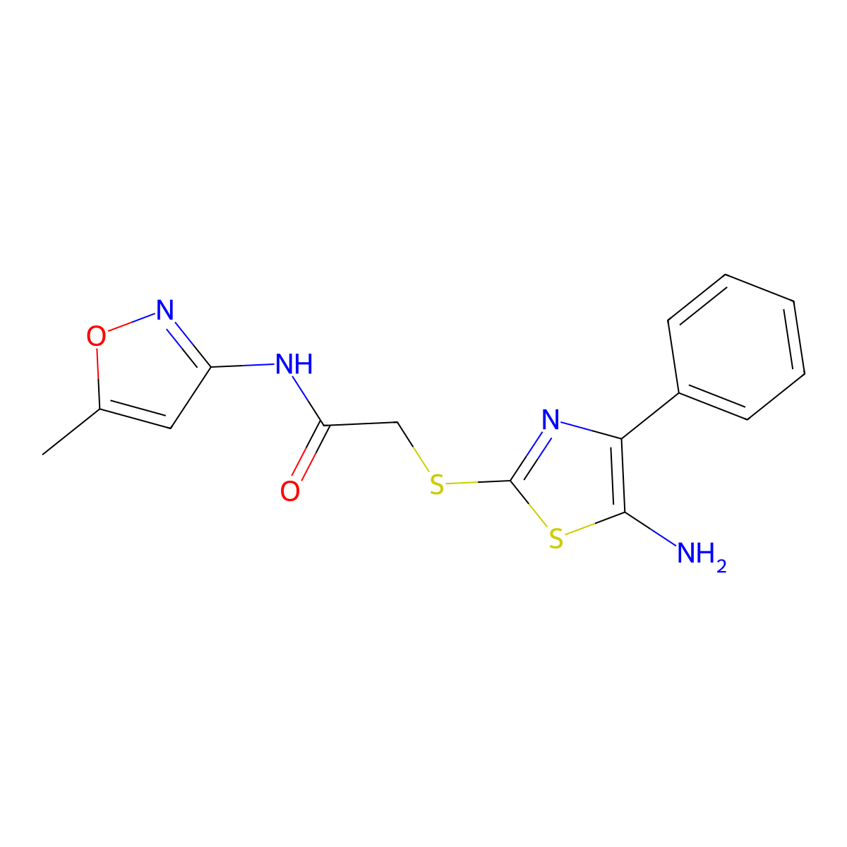 2-((5-amino-4-phenylthiazol-2-yl)thio)-N-(5-methylisoxazol-3-yl)acetamide molecular structure, CAS 1021030-57-8