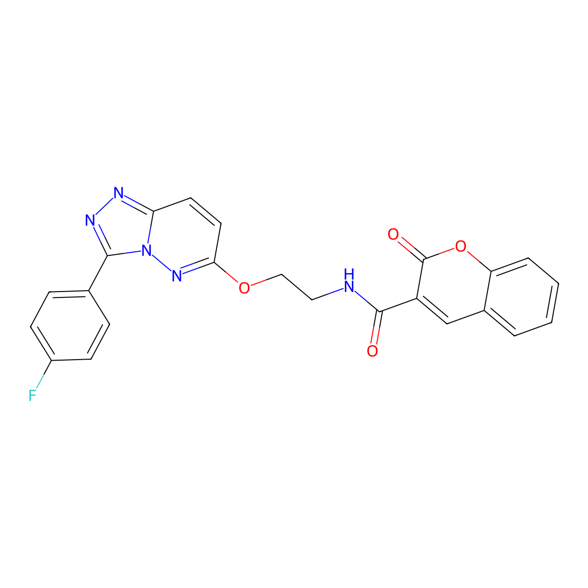 N-(2-((3-(4-fluorophenyl)-[1,2,4]triazolo[4,3-b]pyridazin-6-yl)oxy)ethyl)-2-oxo-2H-chromene-3-carboxamide molecular structure, CAS 1021030-71-6