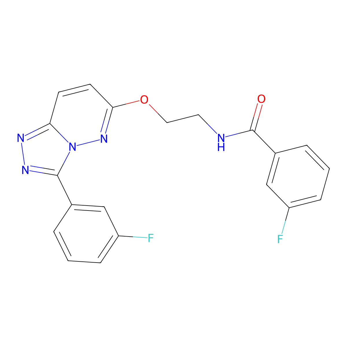 3-fluoro-N-(2-((3-(3-fluorophenyl)-[1,2,4]triazolo[4,3-b]pyridazin-6-yl)oxy)ethyl)benzamide molecular structure, CAS 1021030-74-9