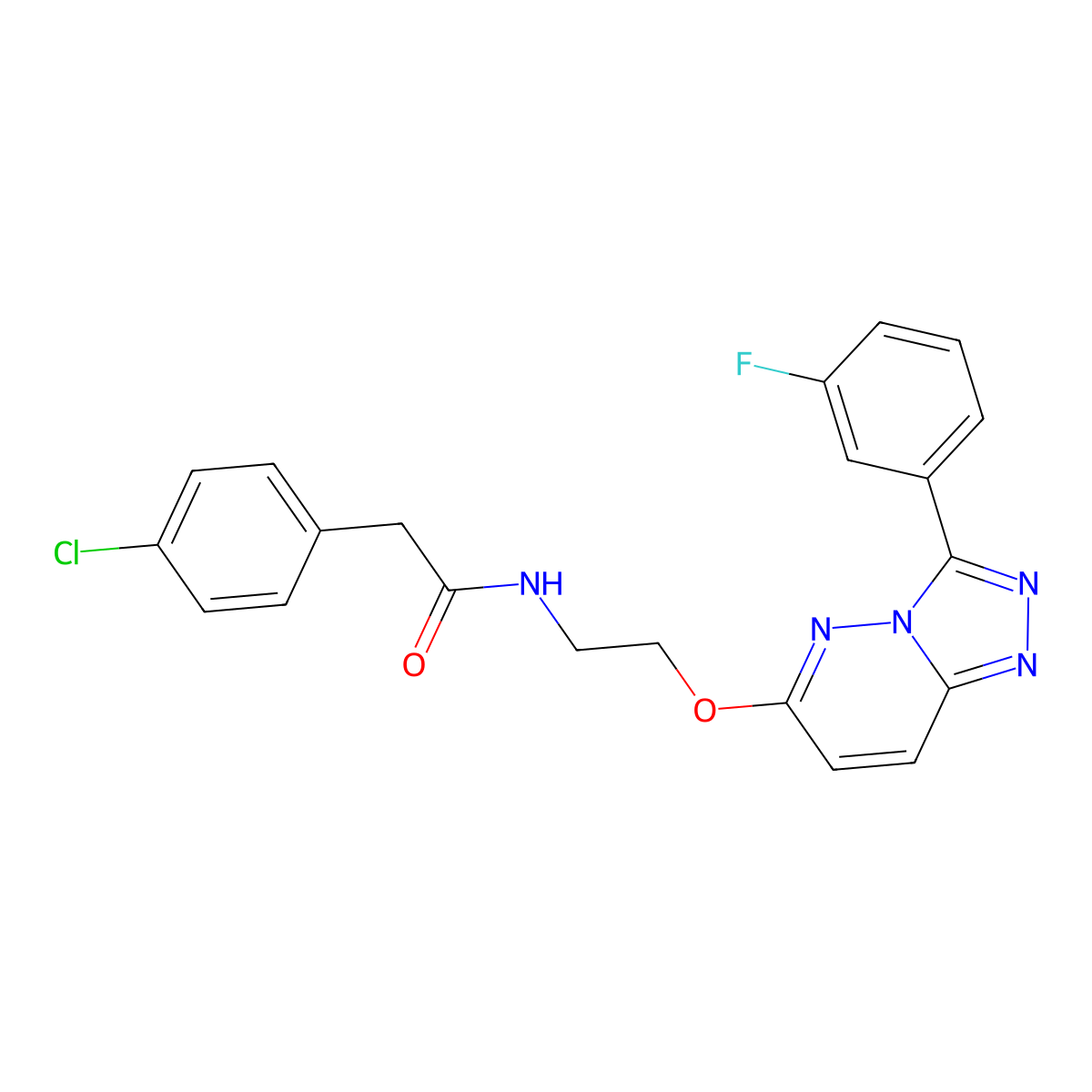 2-(4-chlorophenyl)-N-(2-((3-(3-fluorophenyl)-[1,2,4]triazolo[4,3-b]pyridazin-6-yl)oxy)ethyl)acetamide molecular structure, CAS 1021030-77-2